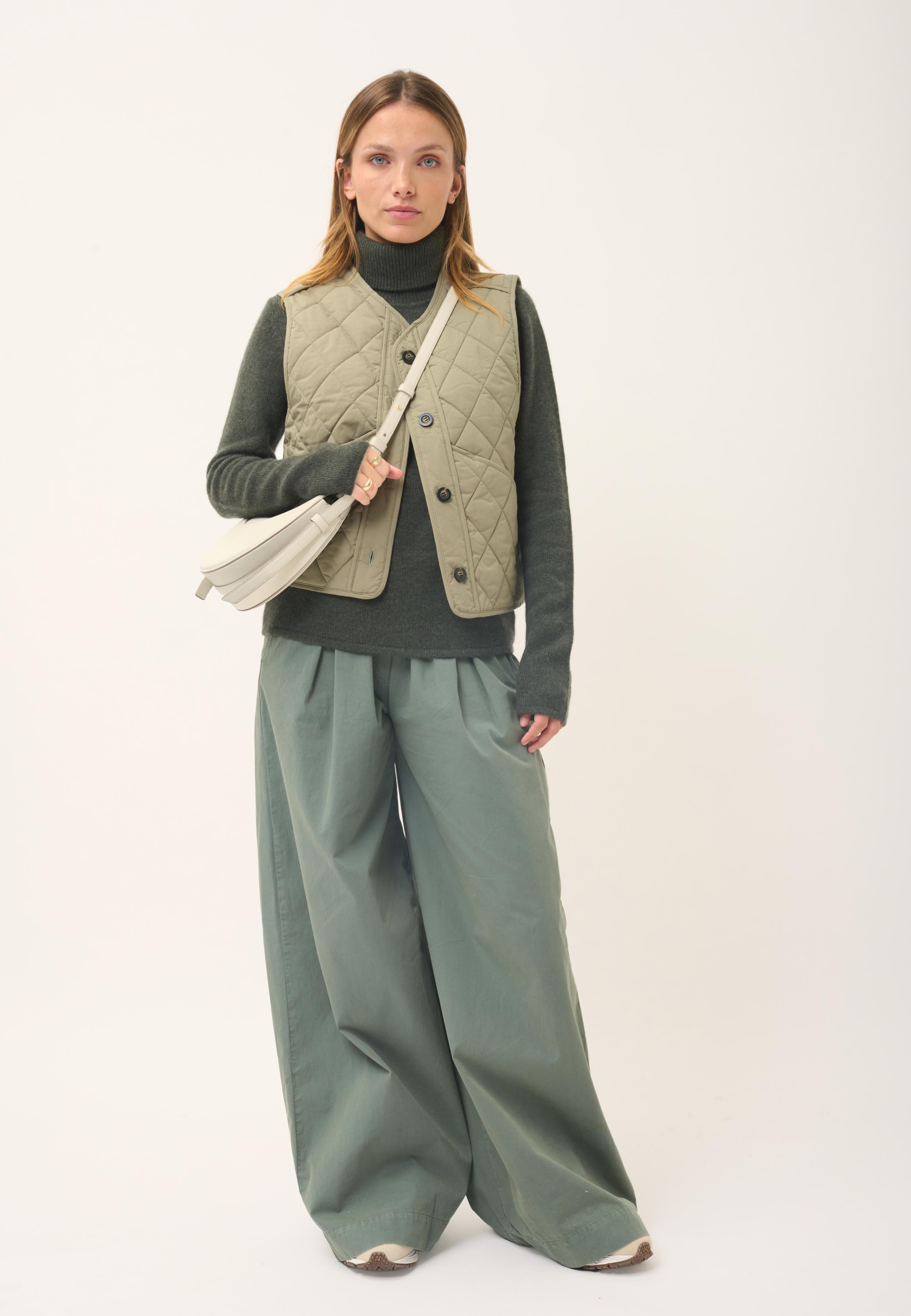 JUNE pull col roulé kaki chiné