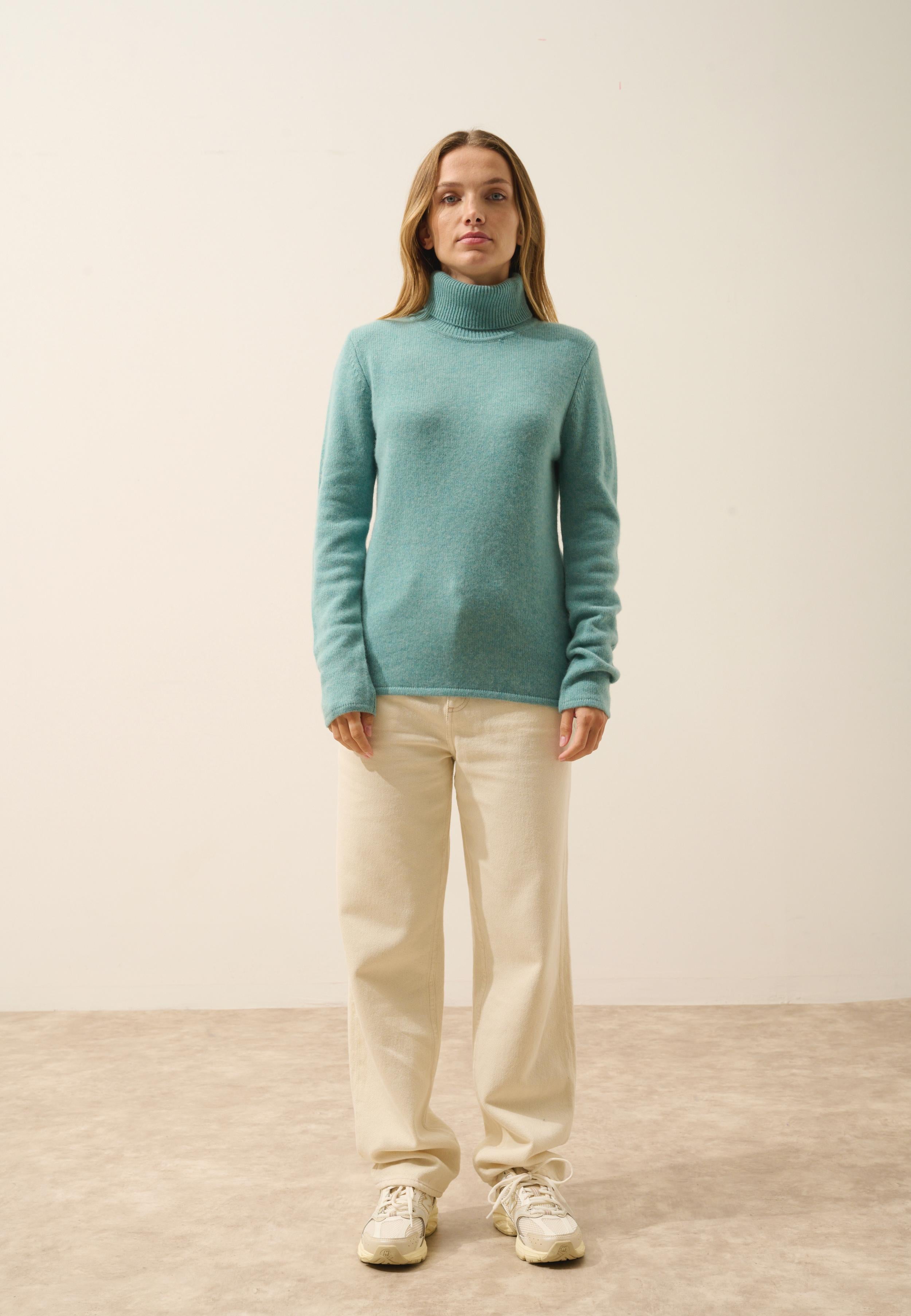 JUNE pull col roulé vert chiné