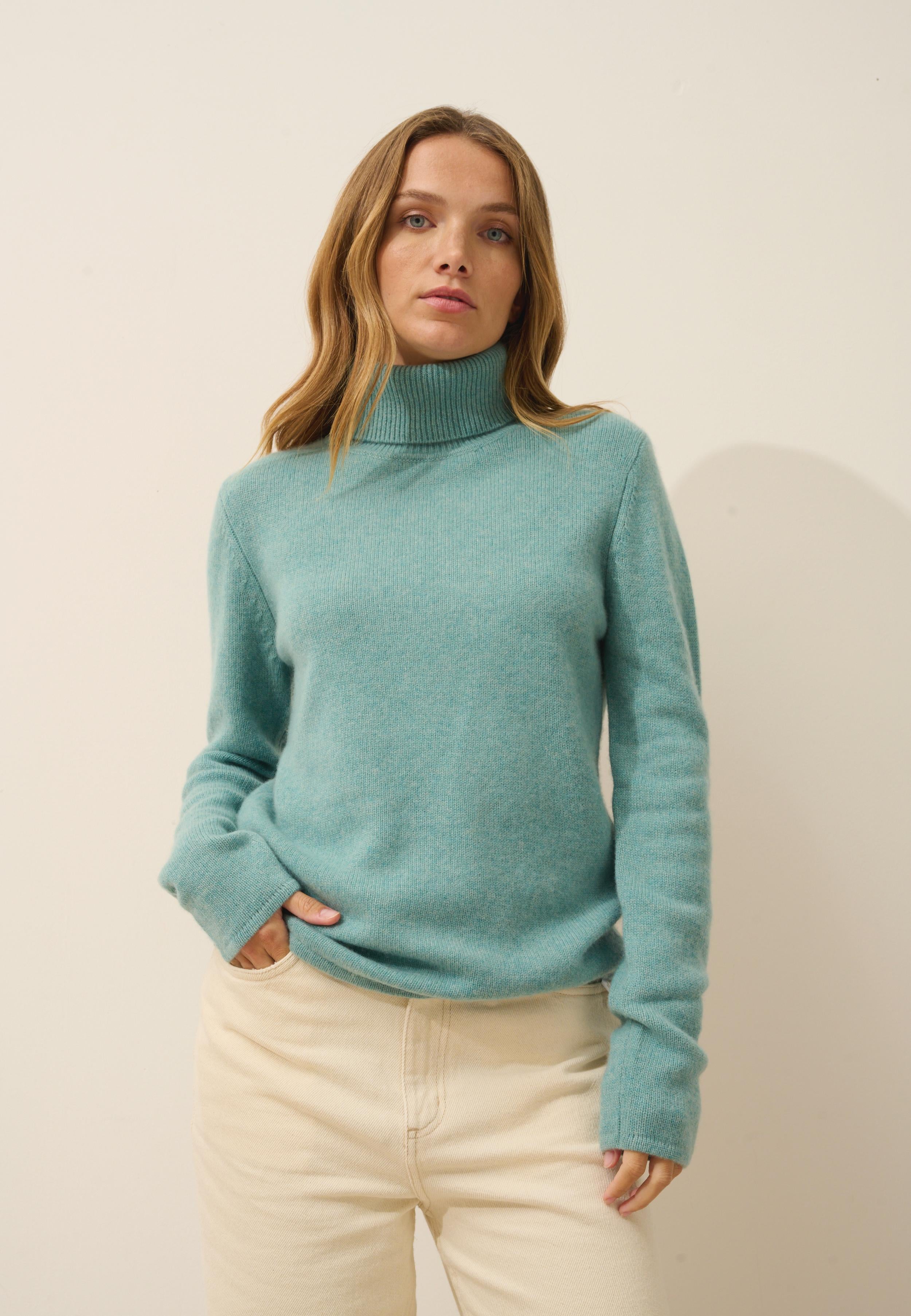 JUNE pull col roulé vert chiné