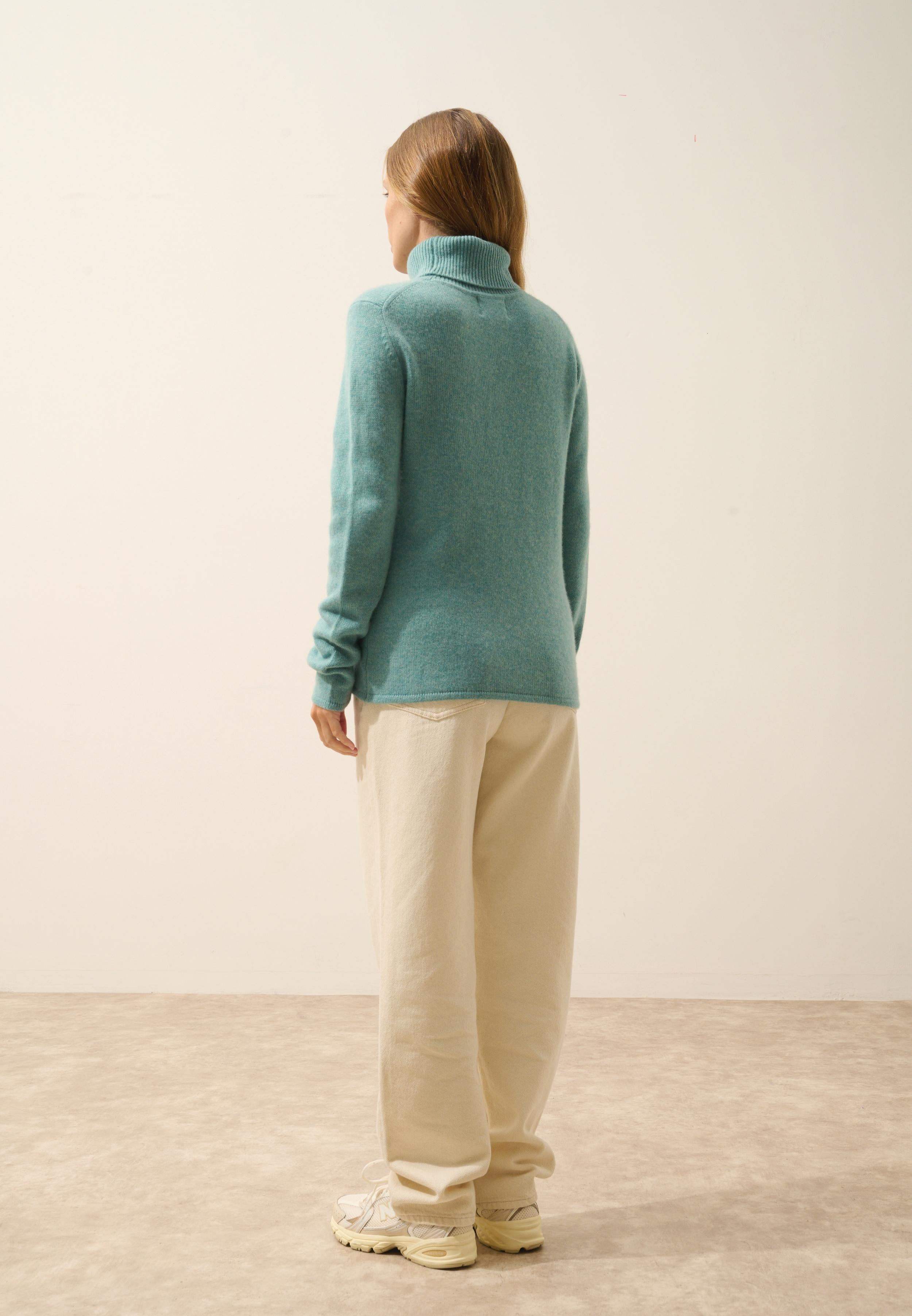 JUNE pull col roulé vert chiné