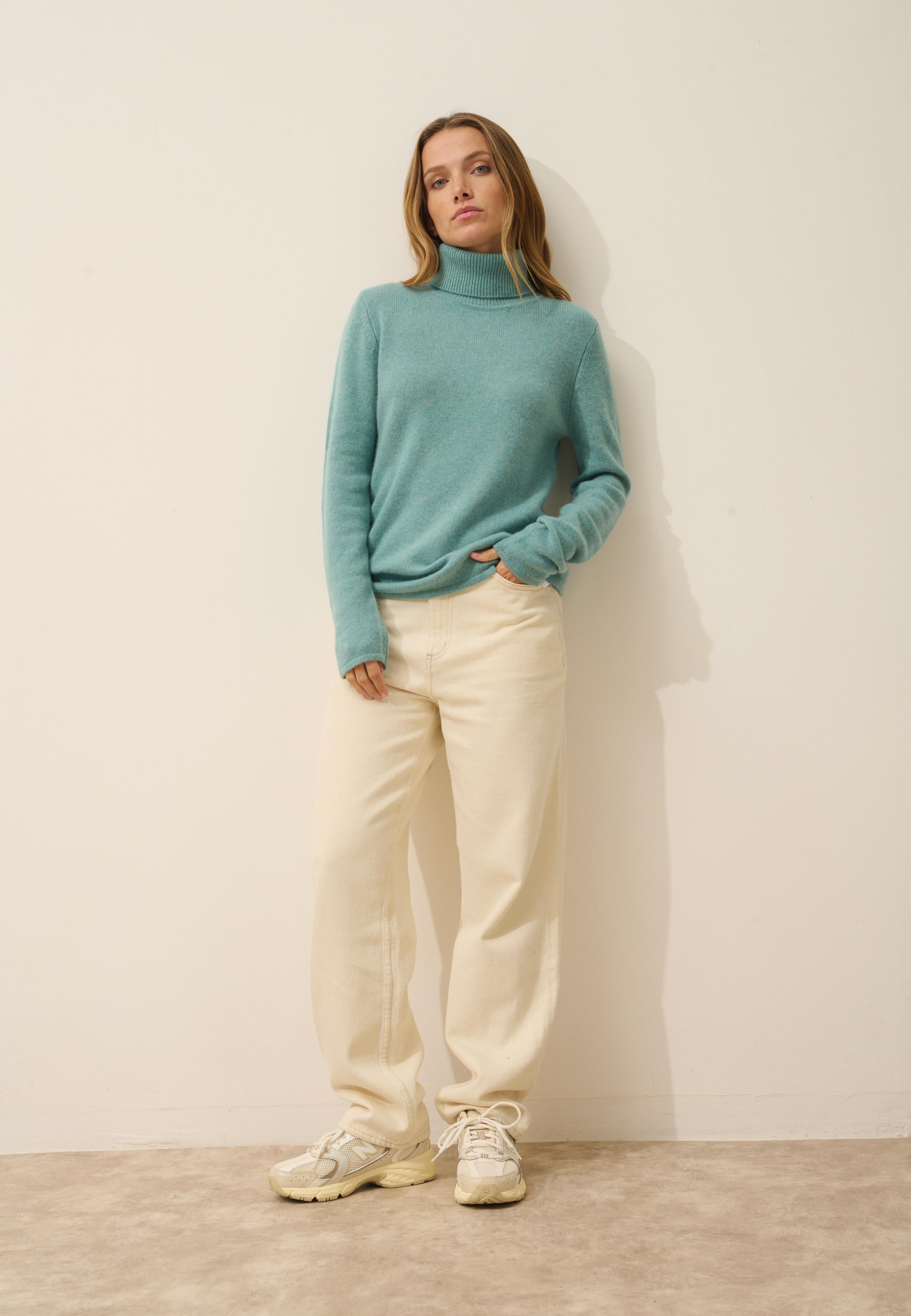 JUNE pull col roulé vert chiné