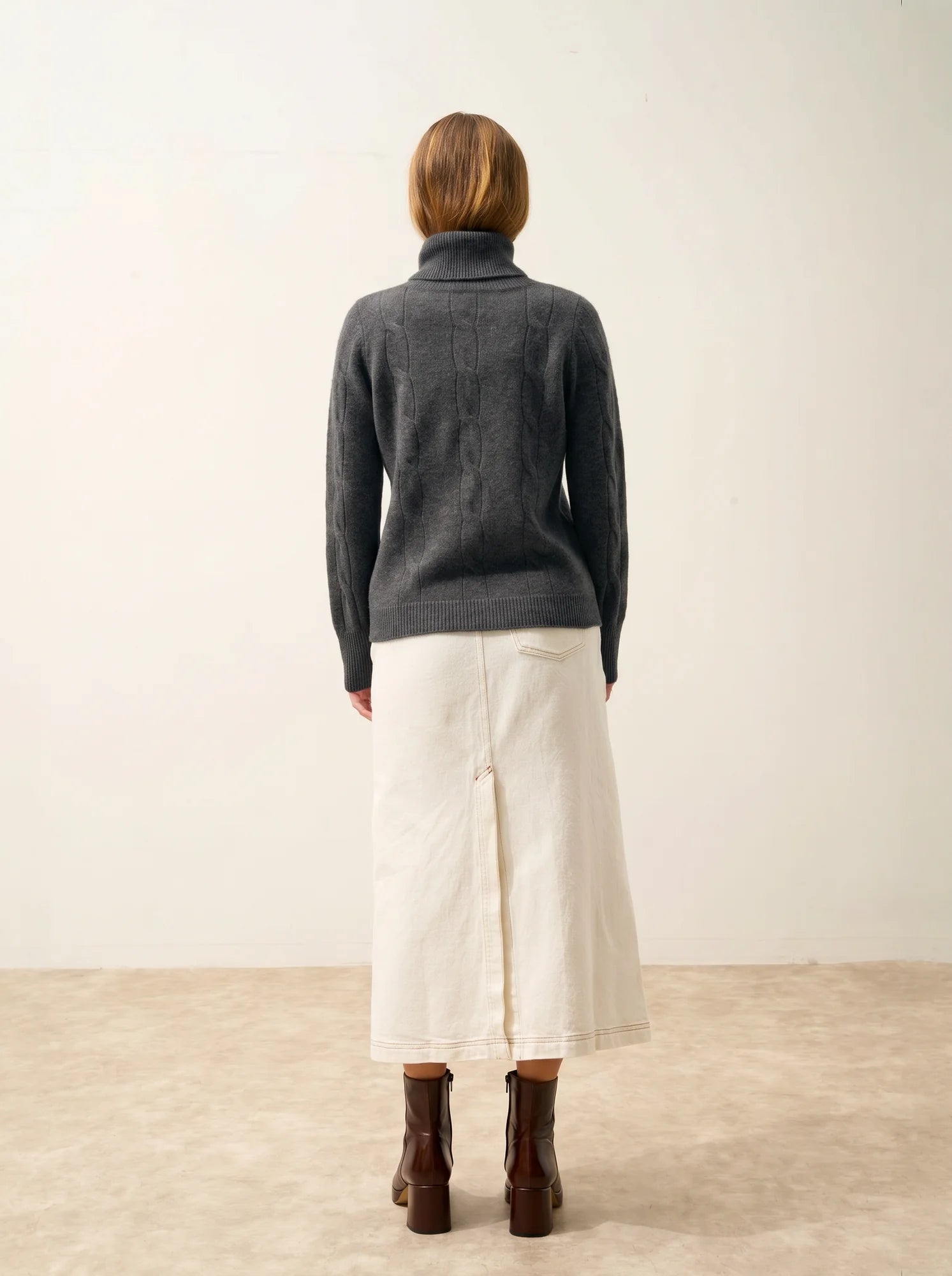 ESTELLE Pull Col Roulé 4 Fils Anthracite Chiné