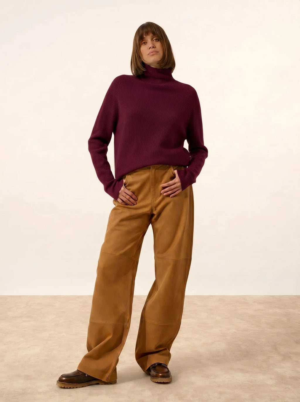 ALYSSA Pull Col Montant Bordeaux