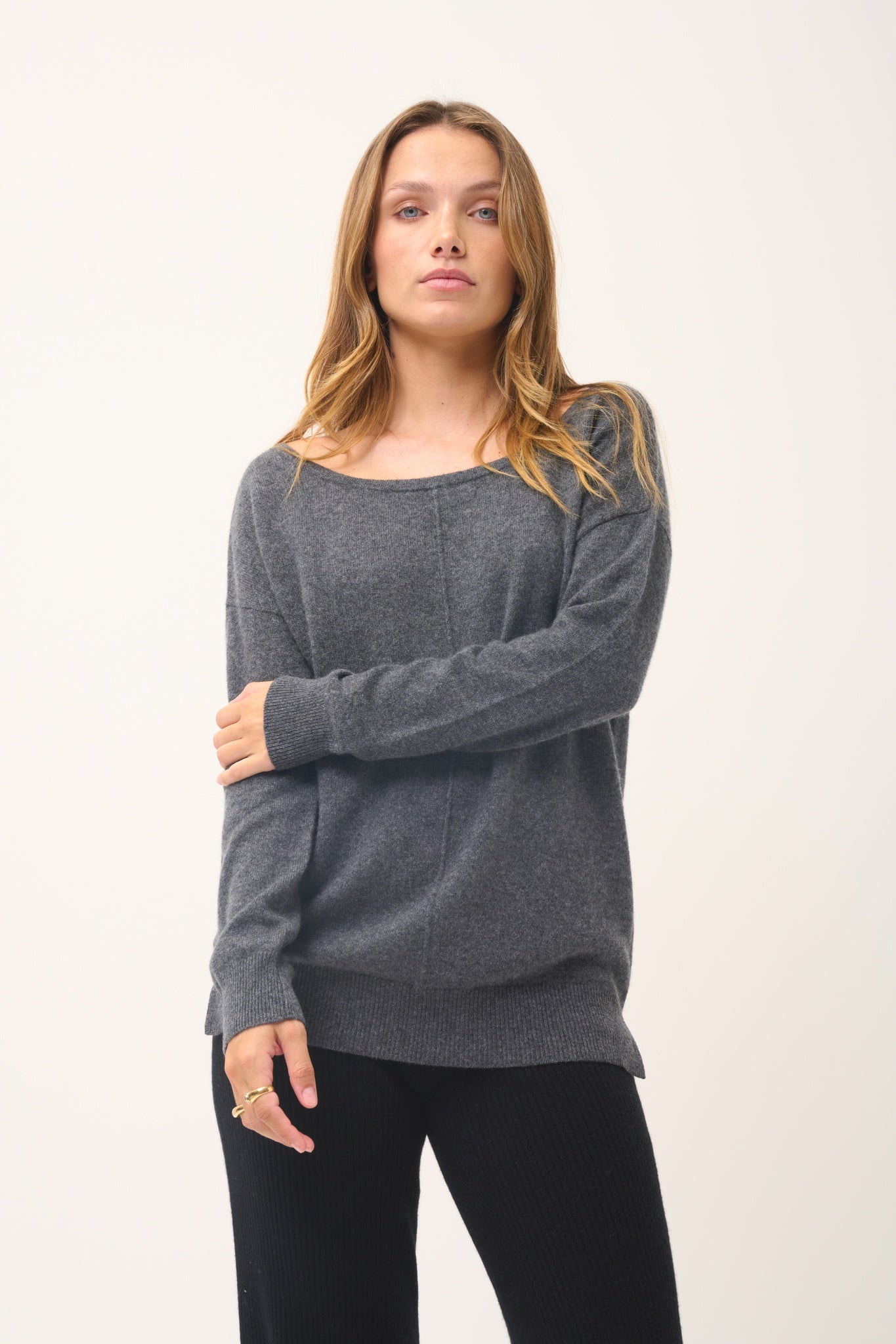 KAREN pull col rond anthracite chiné