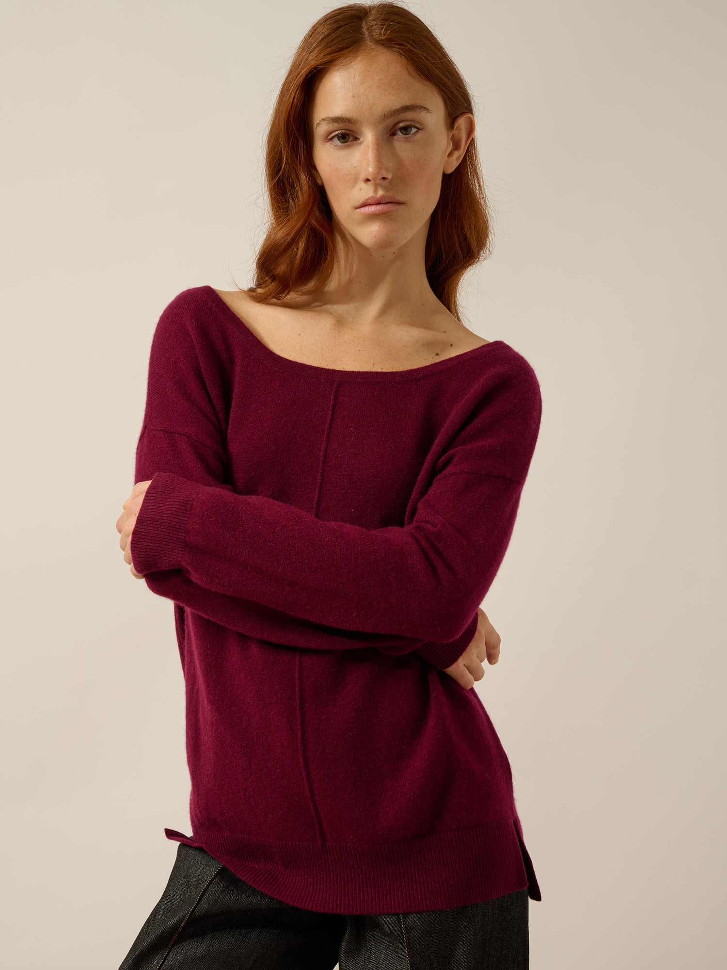 KAREN pull col rond bordeaux
