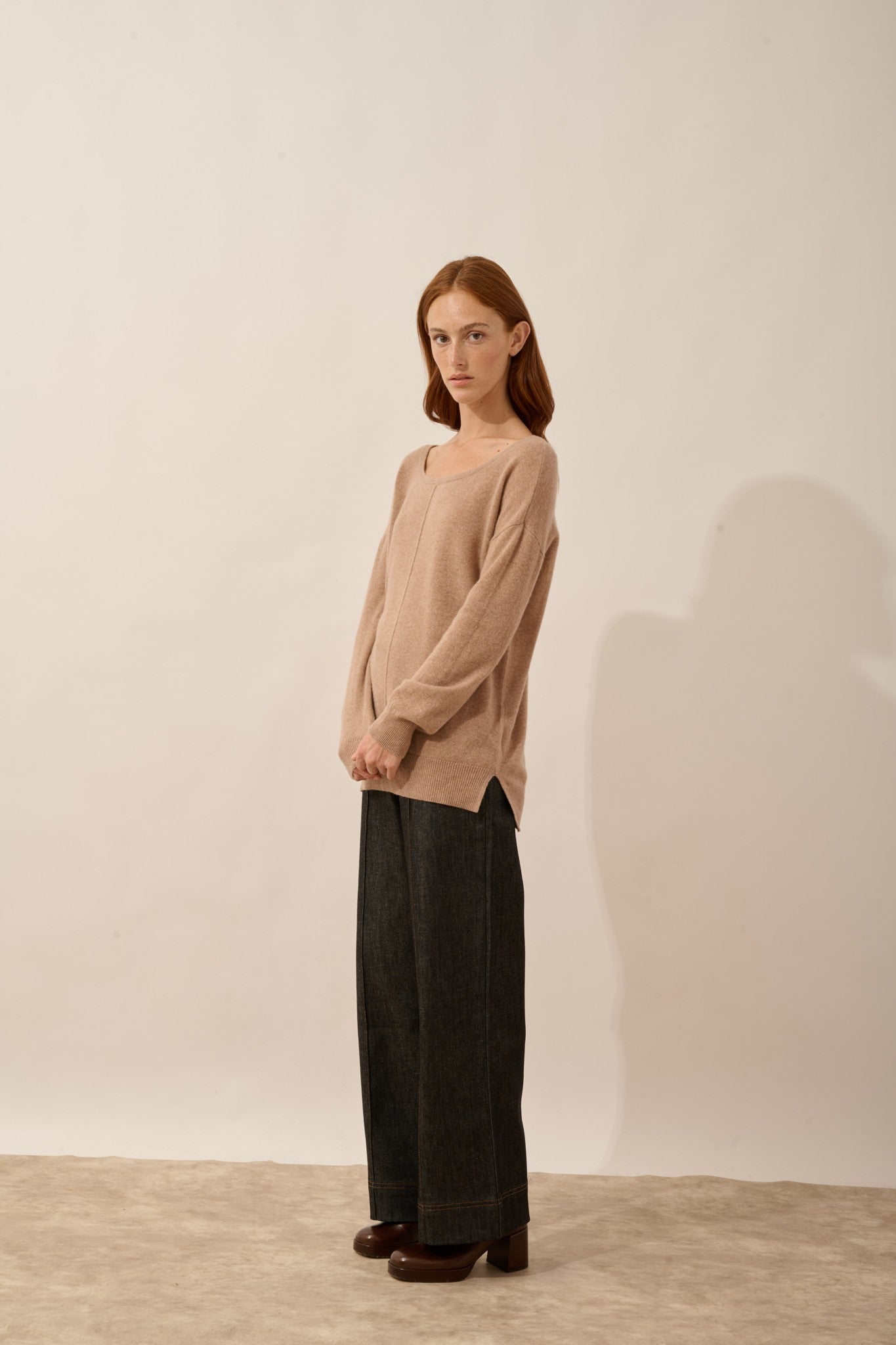 karen pull col rond camel chiné