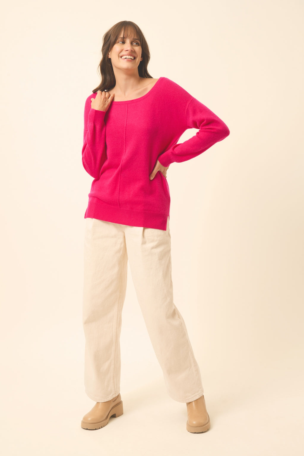 KAREN pull col rond fuchsia