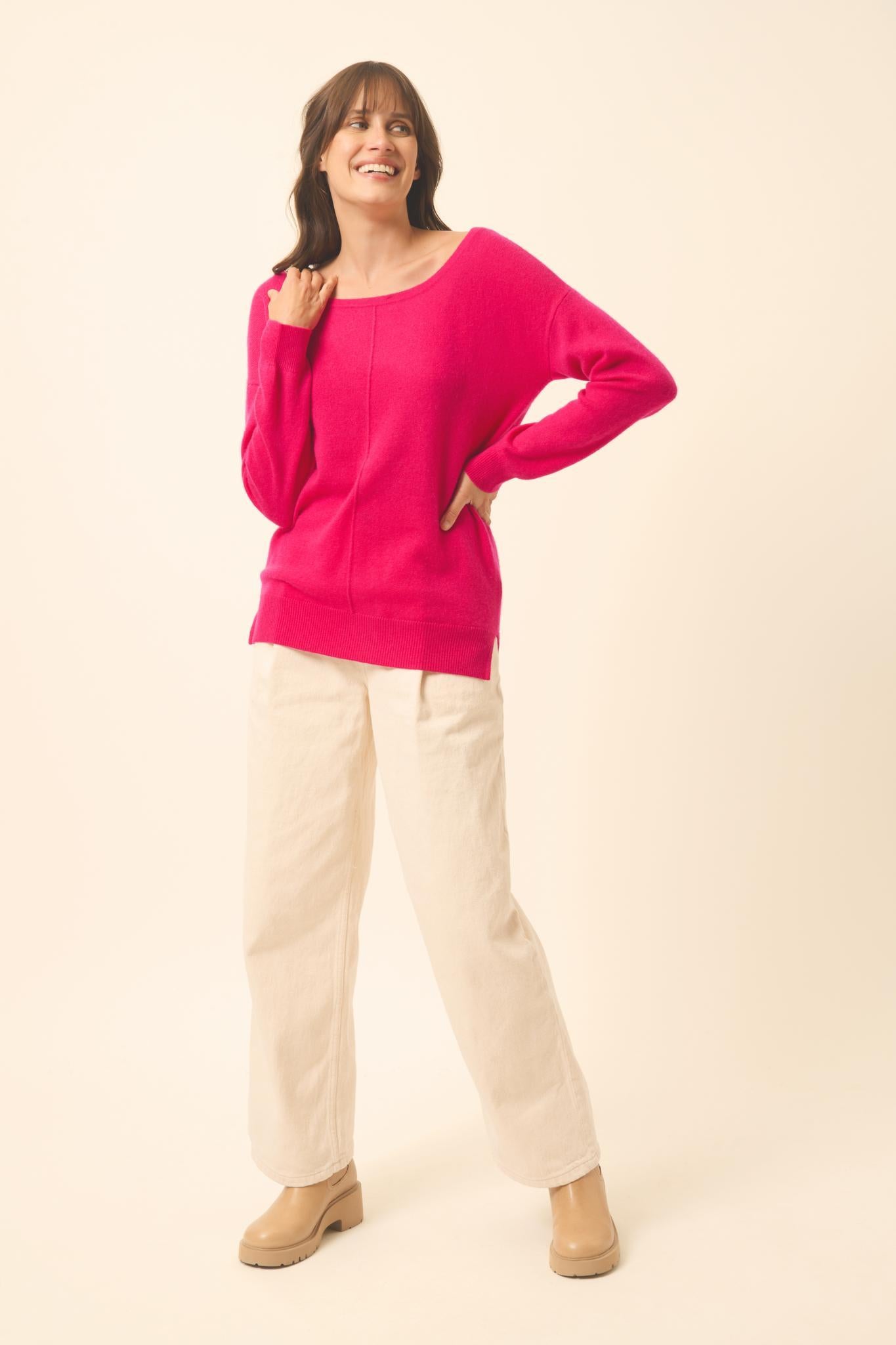 KAREN pull col rond fuchsia
