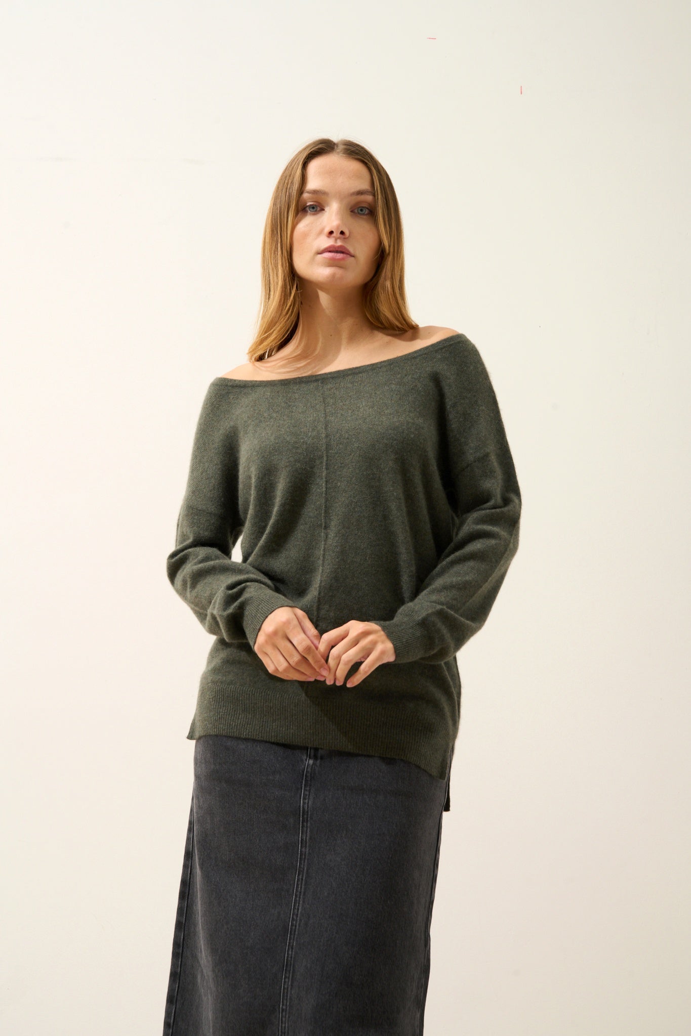 KAREN pull col rond kaki chiné