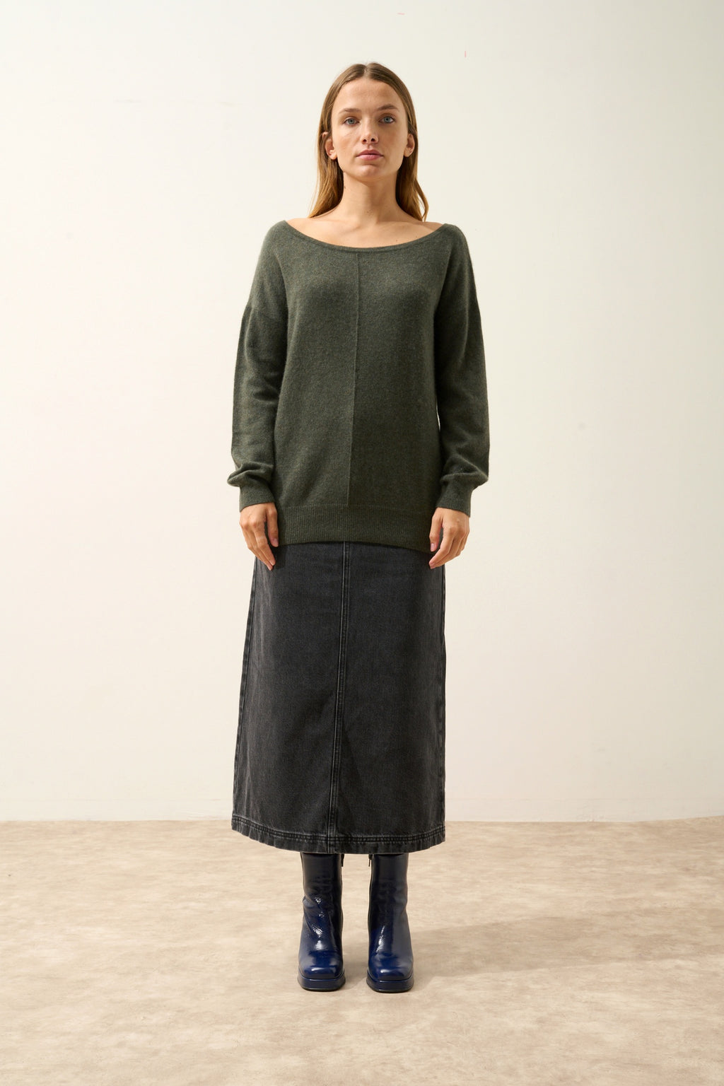 KAREN pull col rond kaki chiné