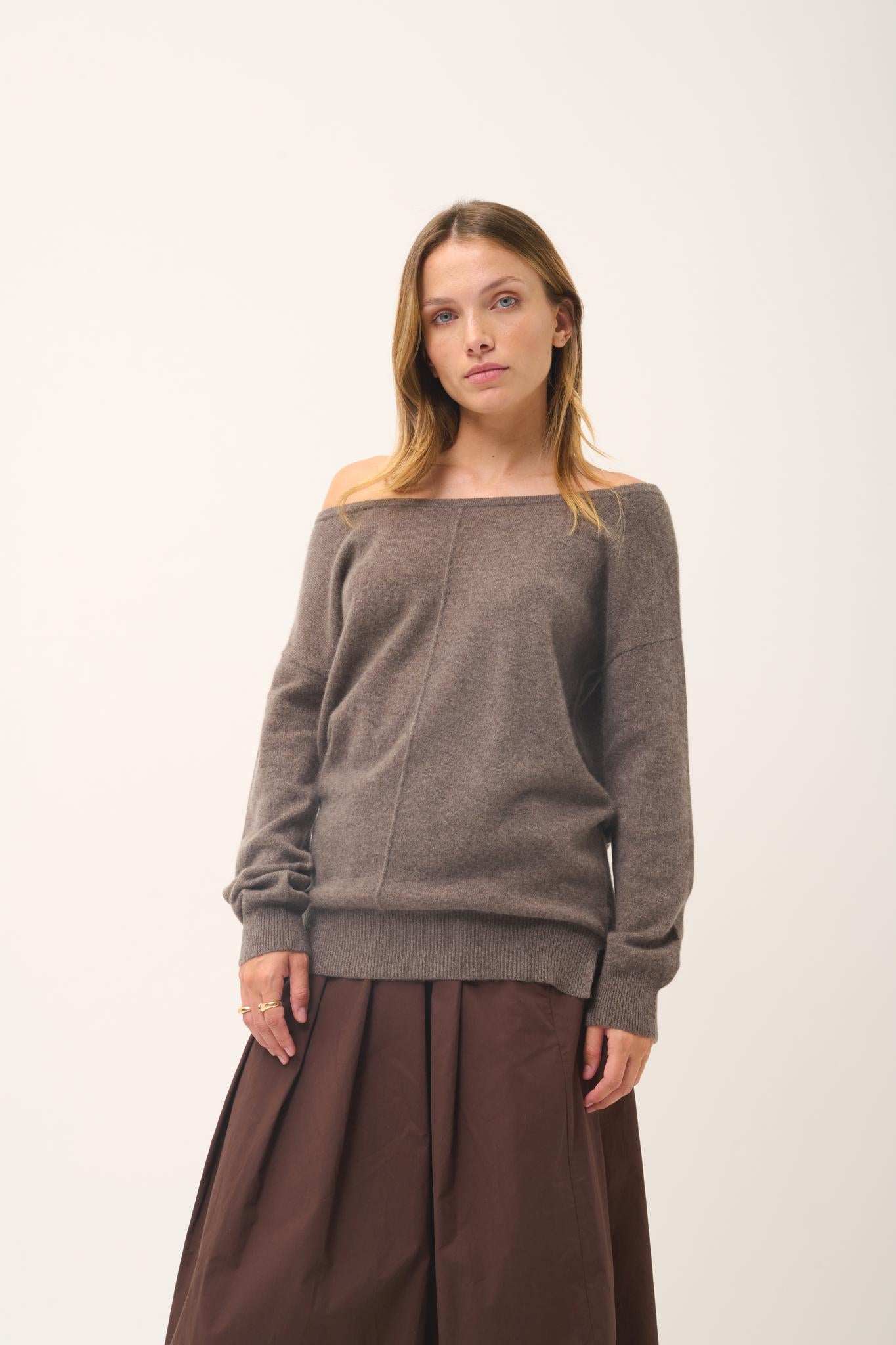 KAREN pull col rond taupe chiné