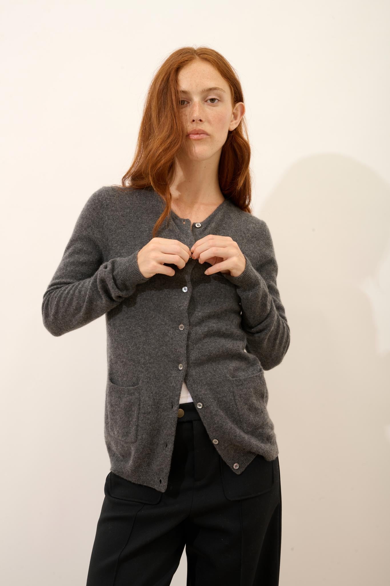 KATHARINE cardigan col rond anthracite chiné