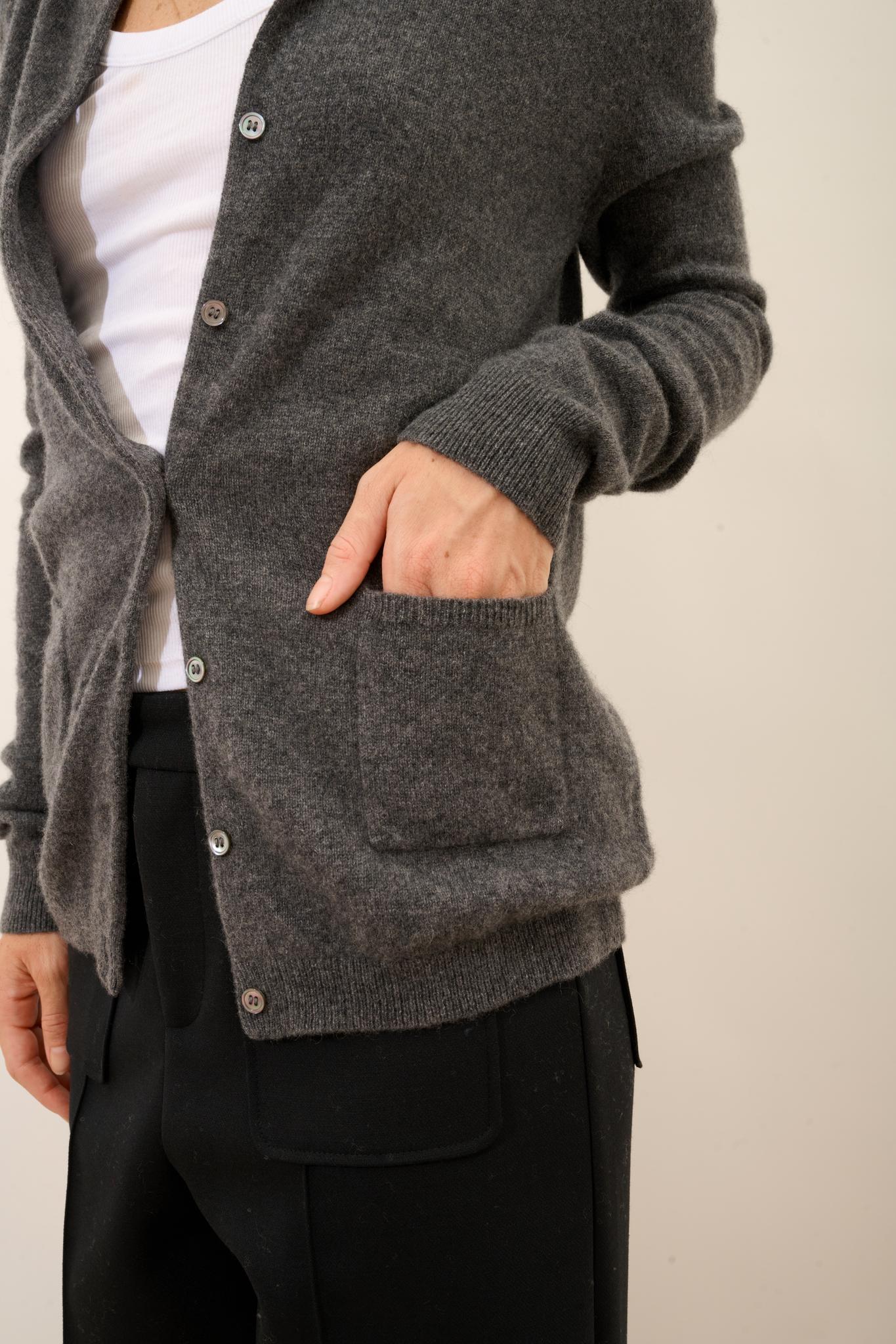 KATHARINE cardigan col rond anthracite chiné