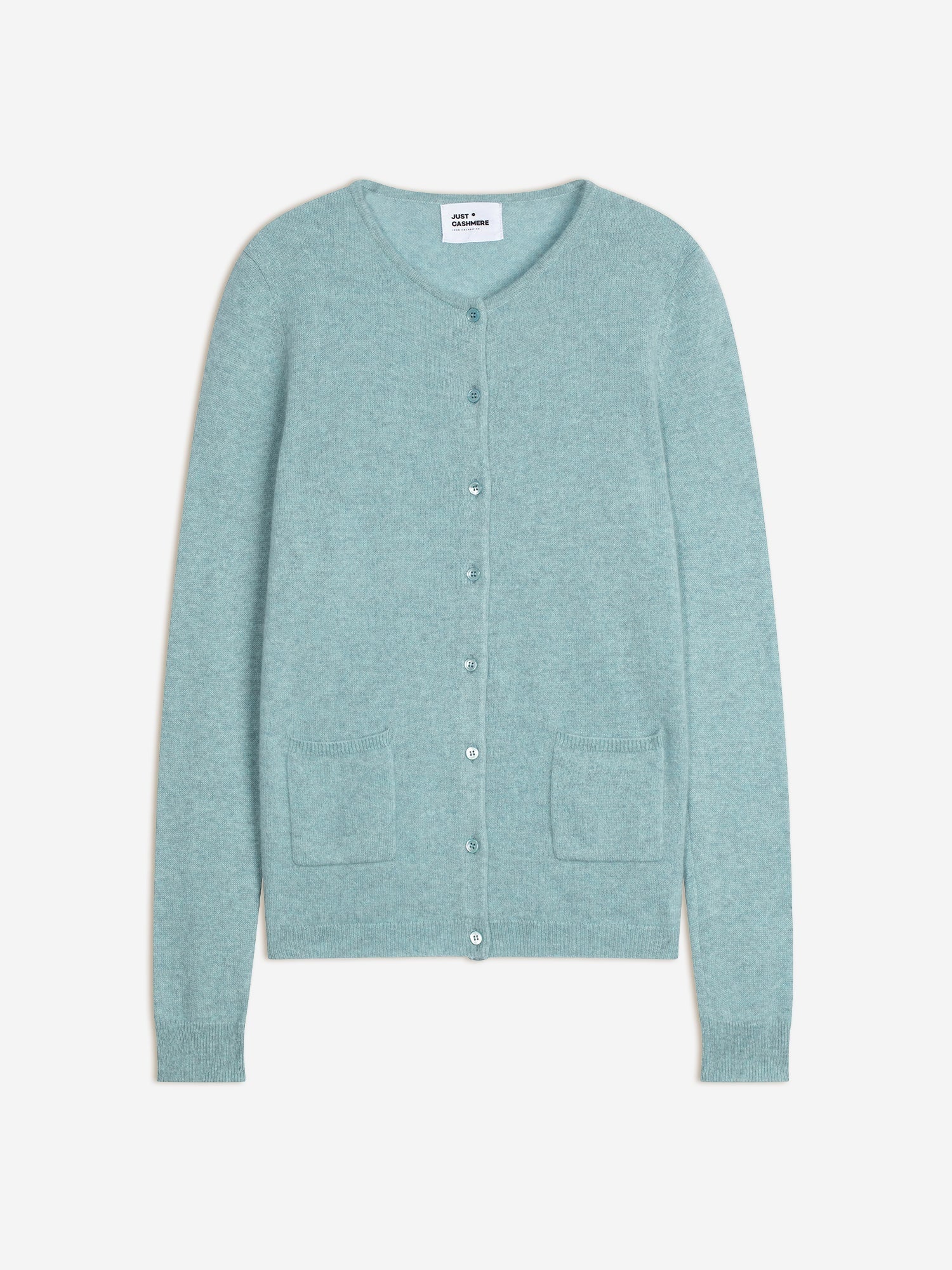 KATHARINE aqua mottled round-neck cardigan