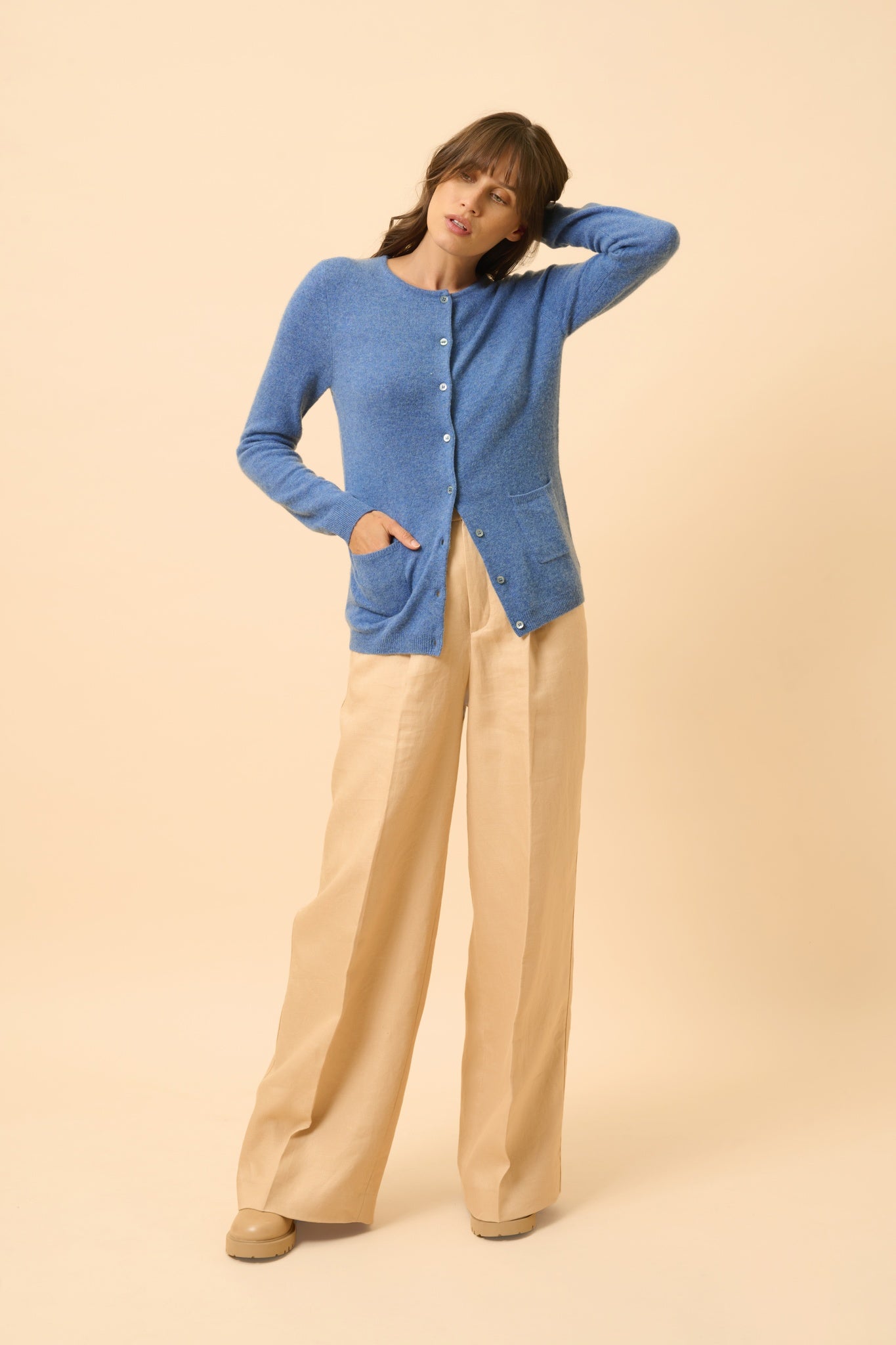 KATHARINE cardigan col rond bleu denim