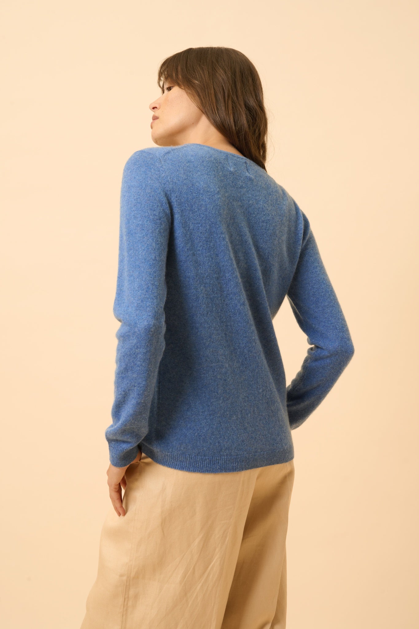 KATHARINE denim blue round-neck cardigan