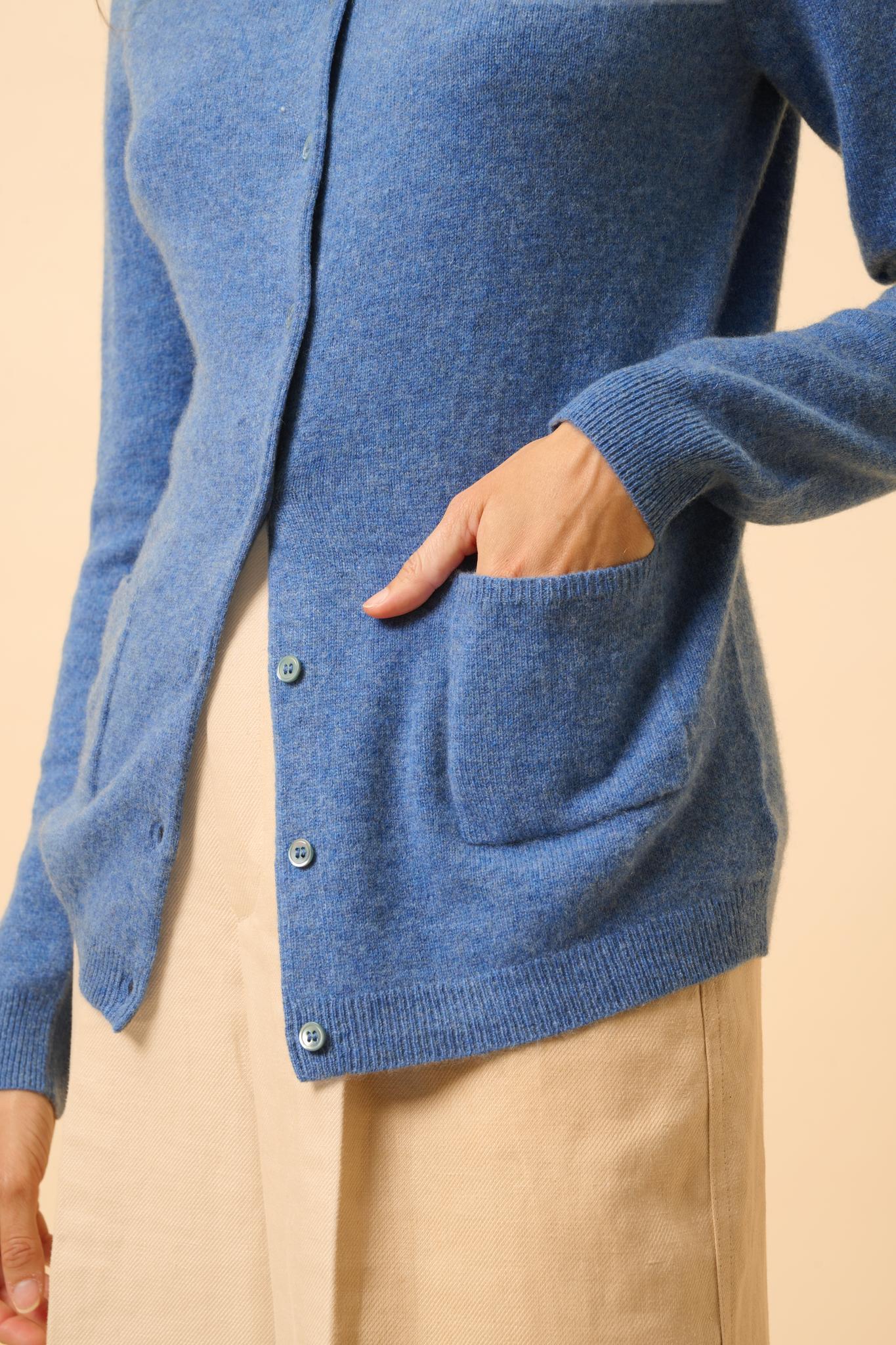 KATHARINE cardigan col rond bleu denim