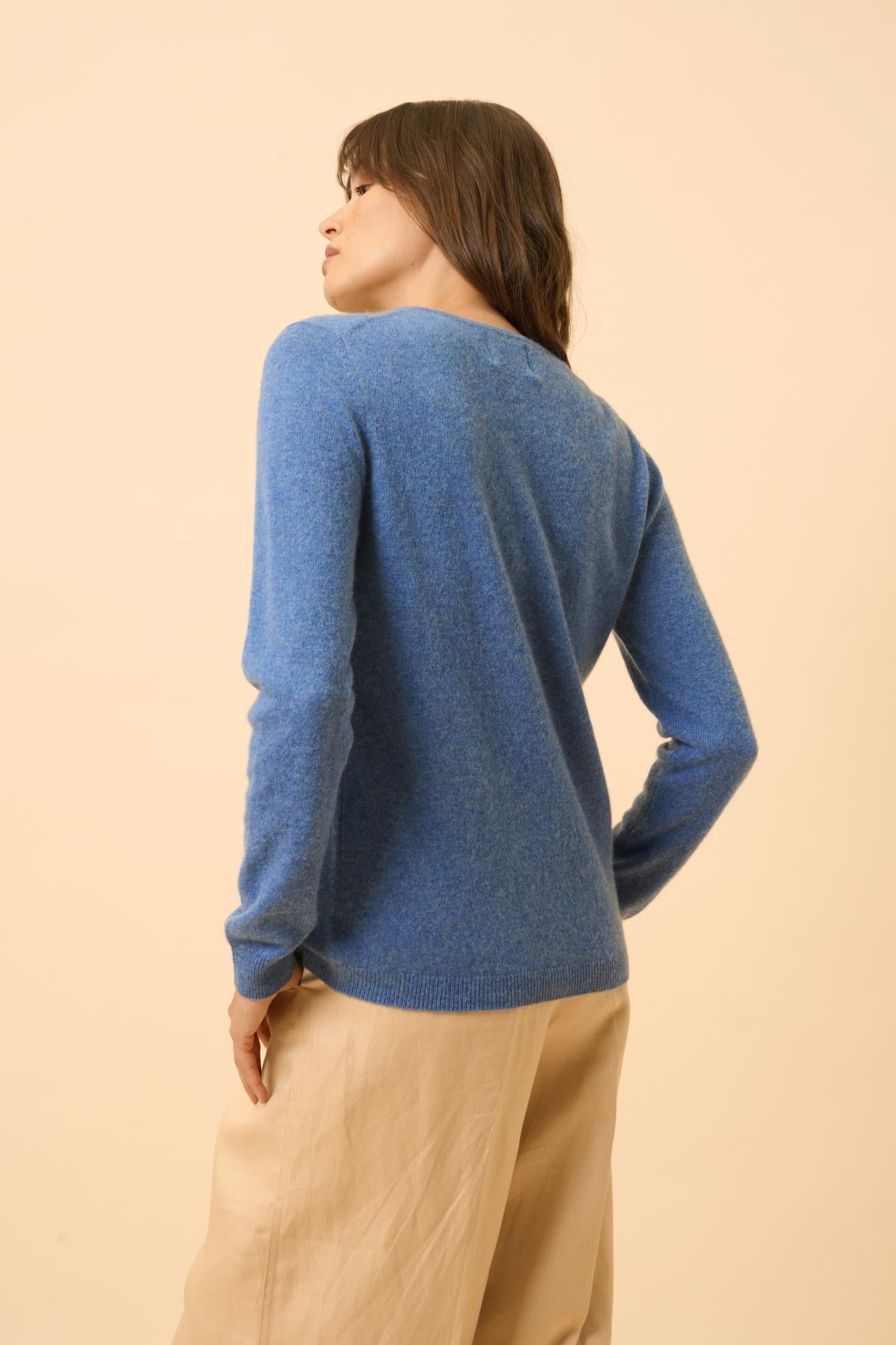 KATHARINE cardigan col rond bleu denim