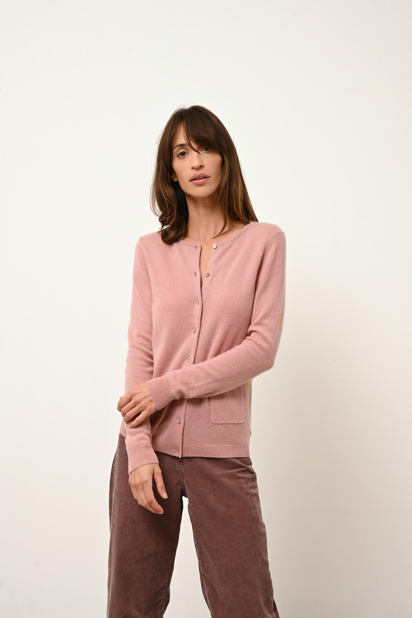 KATHARINE cardigan col rond bois de rose