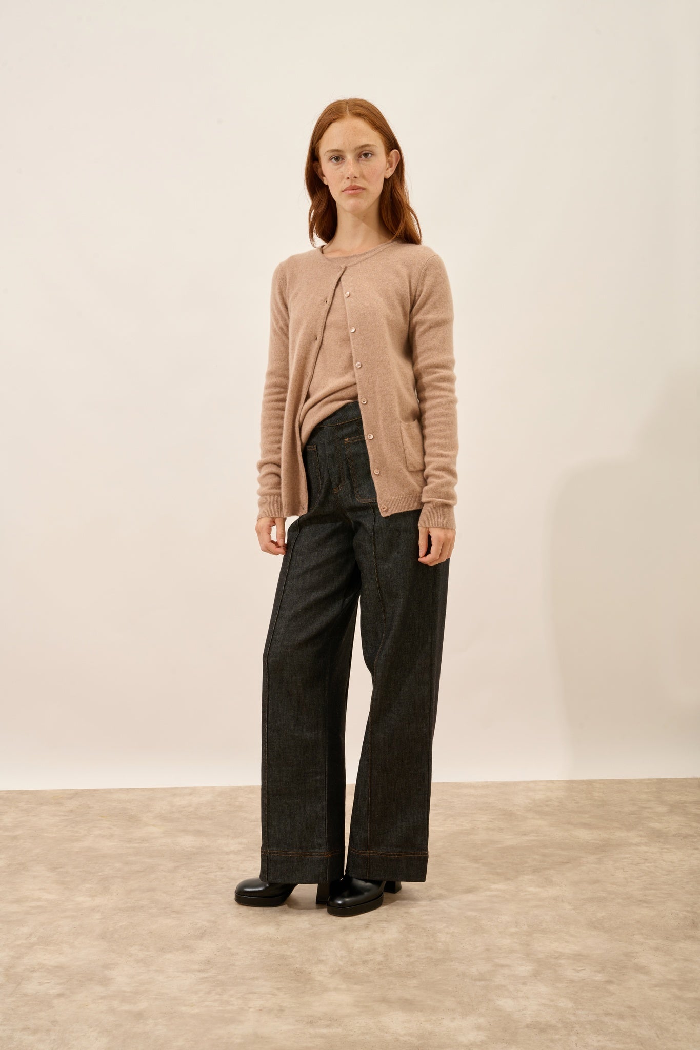 KATHARINE cardigan col rond camel chiné