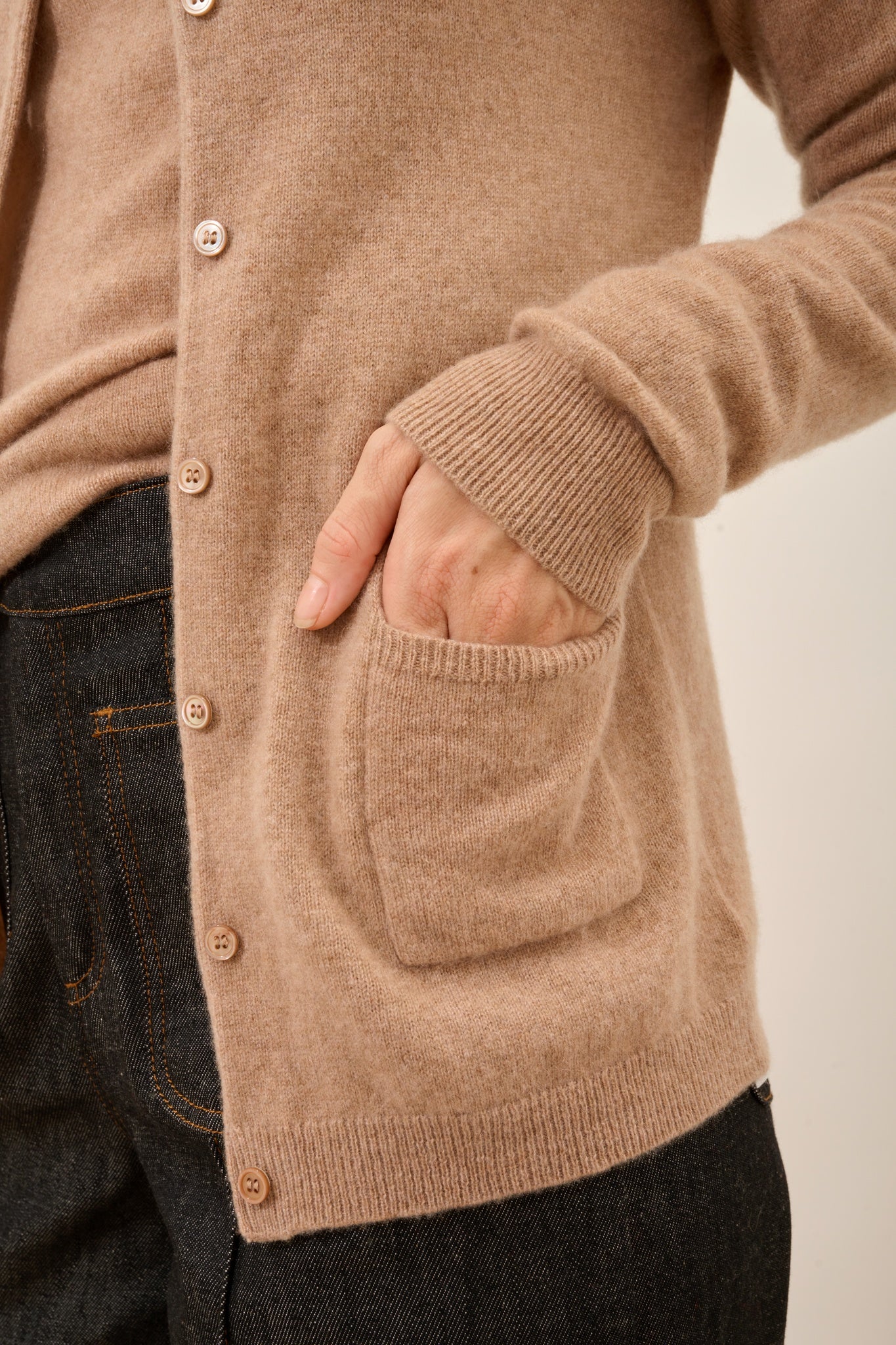 KATHARINE cardigan col rond camel chiné