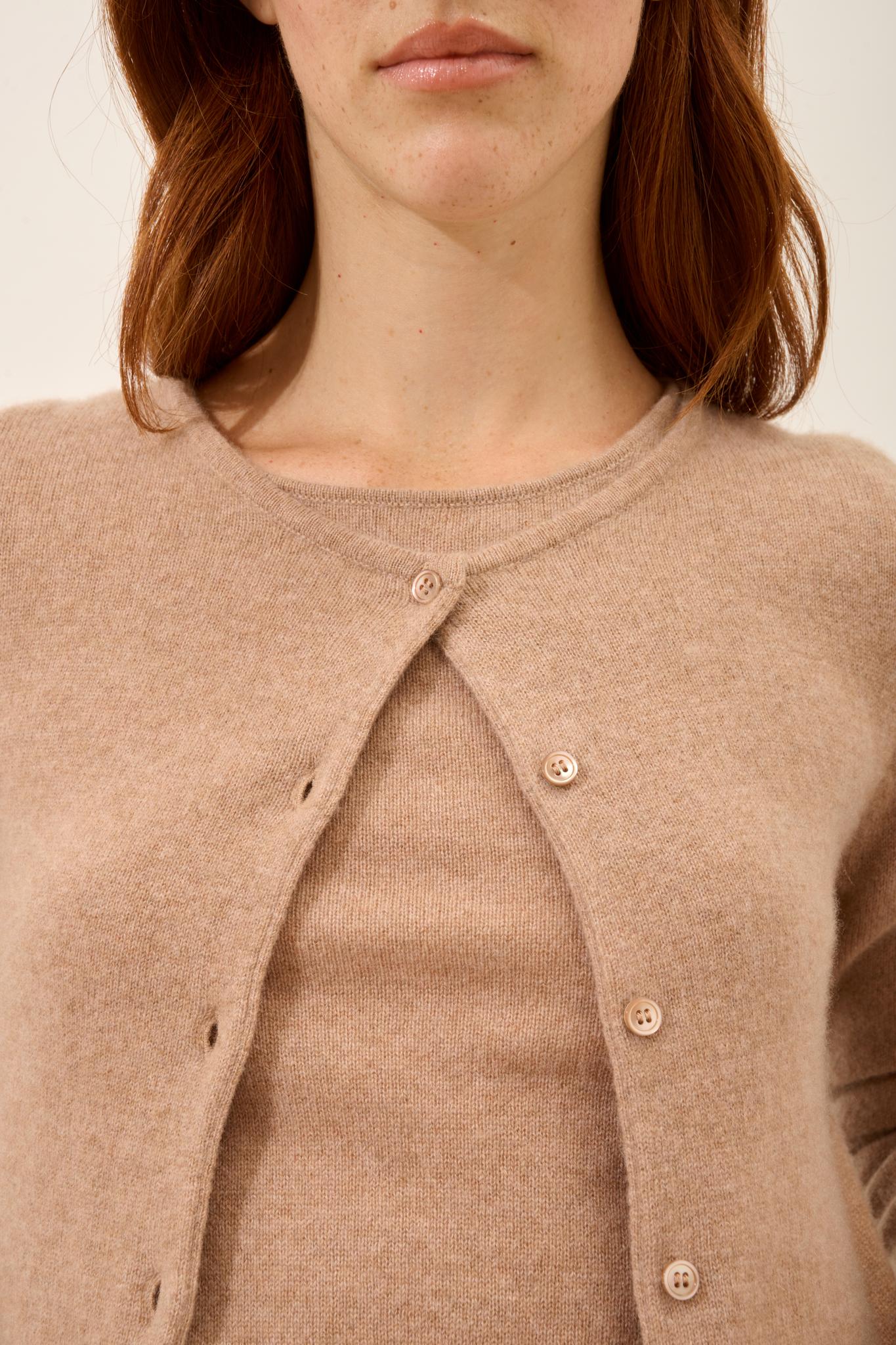 KATHARINE camel mottled round-neck cardigan