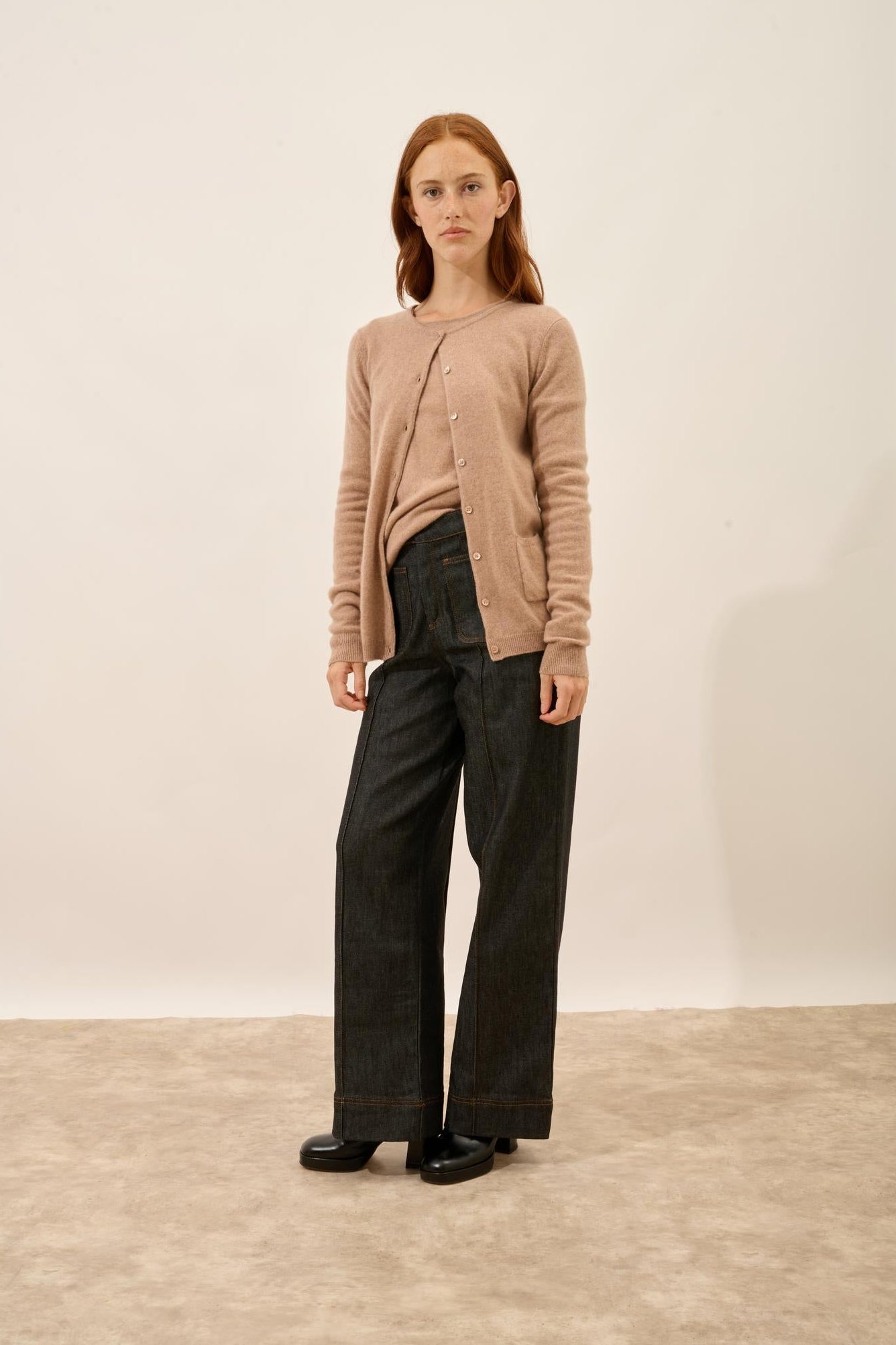 KATHARINE cardigan col rond camel chiné