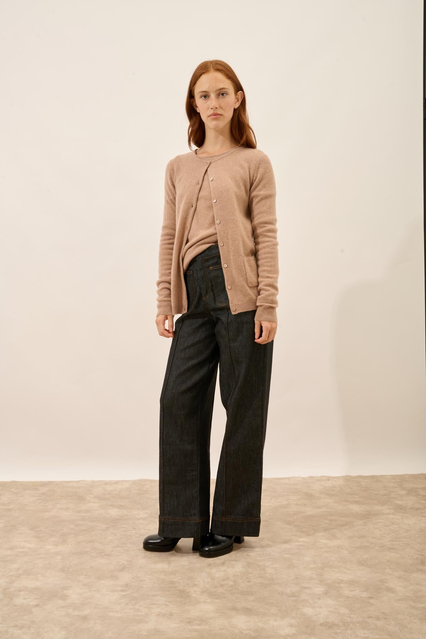 KATHARINE cardigan col rond camel chiné