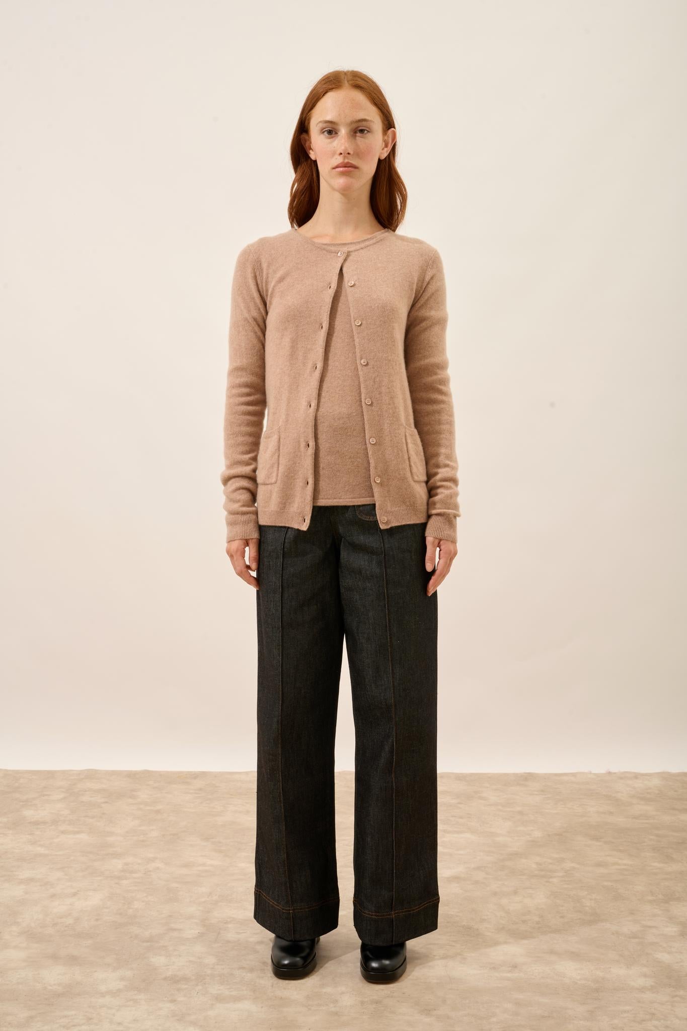 KATHARINE cardigan col rond camel chiné
