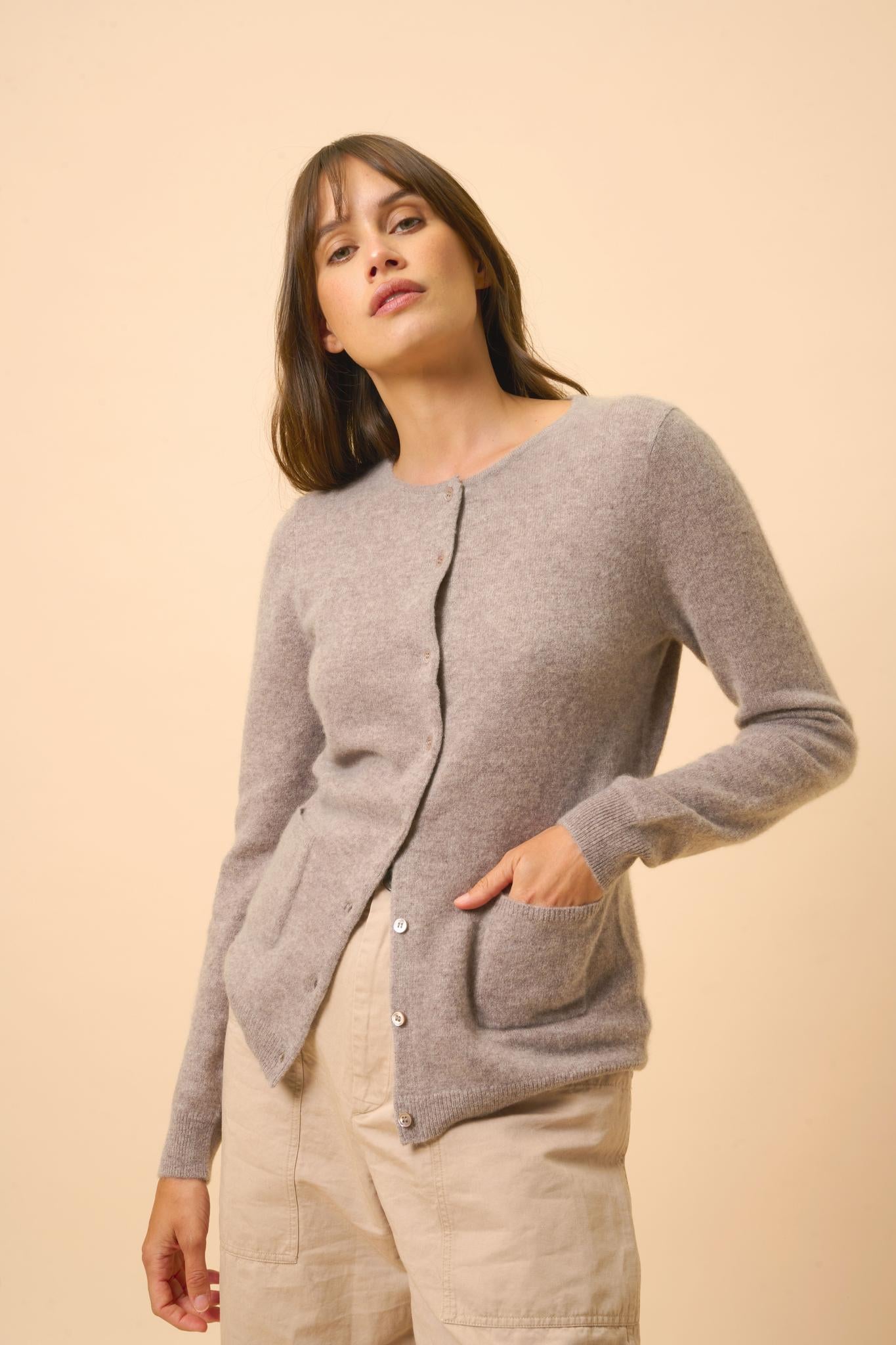 KATHARINE cardigan col rond caribou chiné