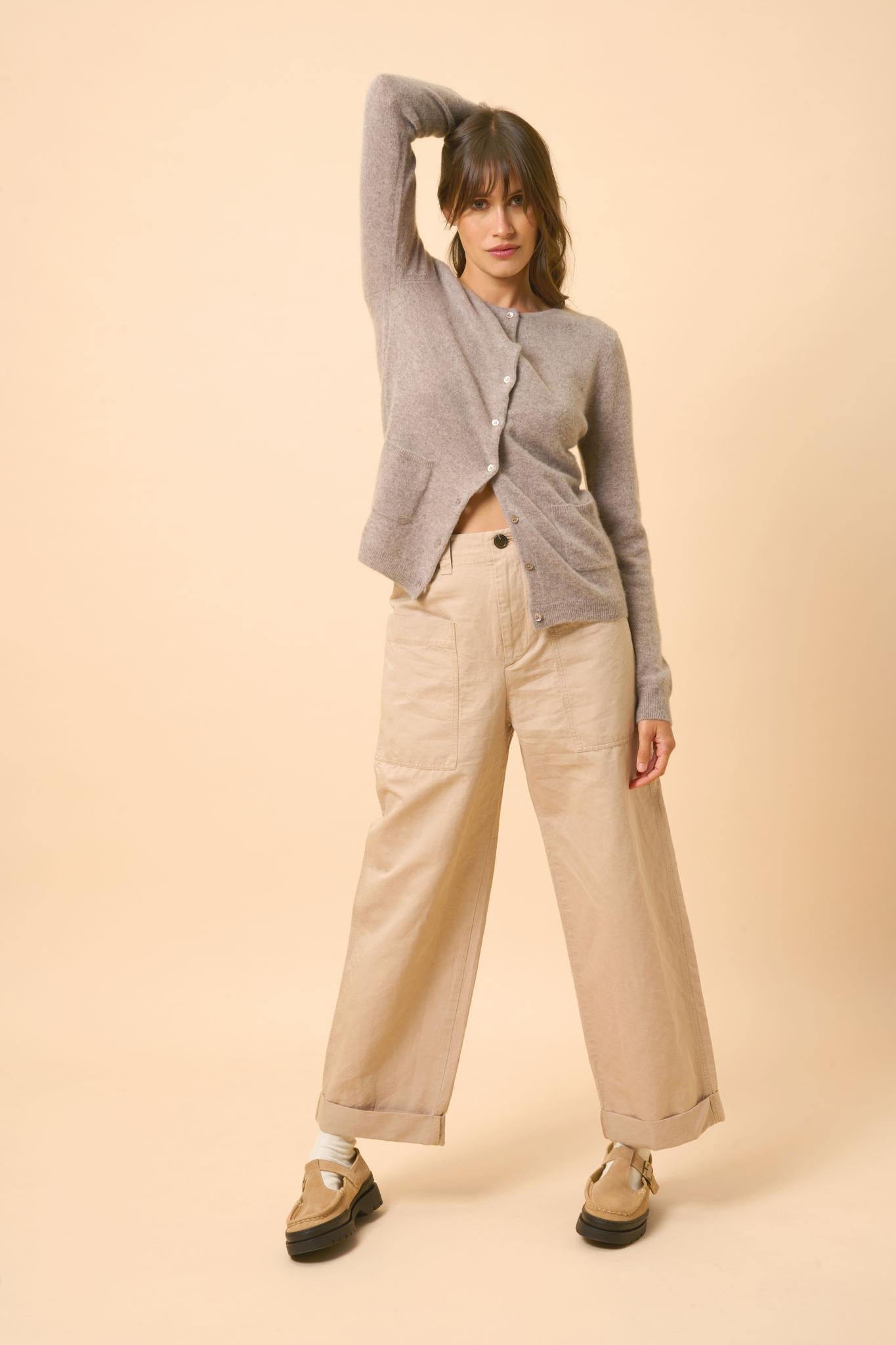 KATHARINE cardigan col rond caribou chiné