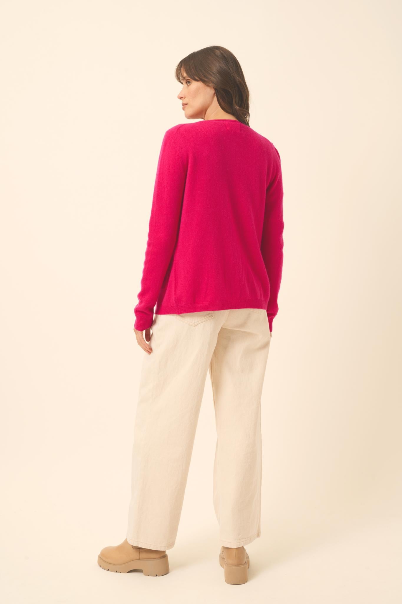 KATHARINE cardigan col rond fuchsia