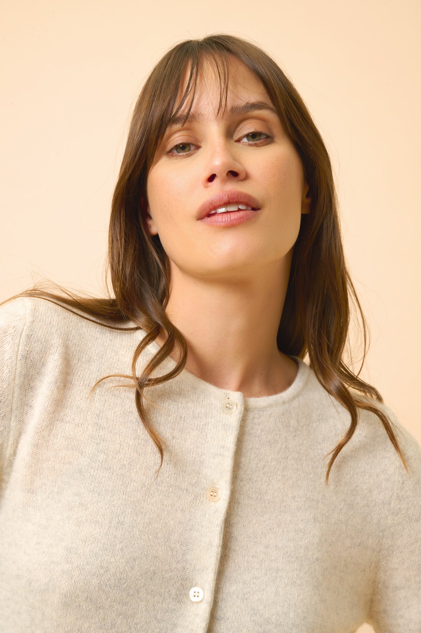 KATHARINE cardigan col rond gris perle chiné