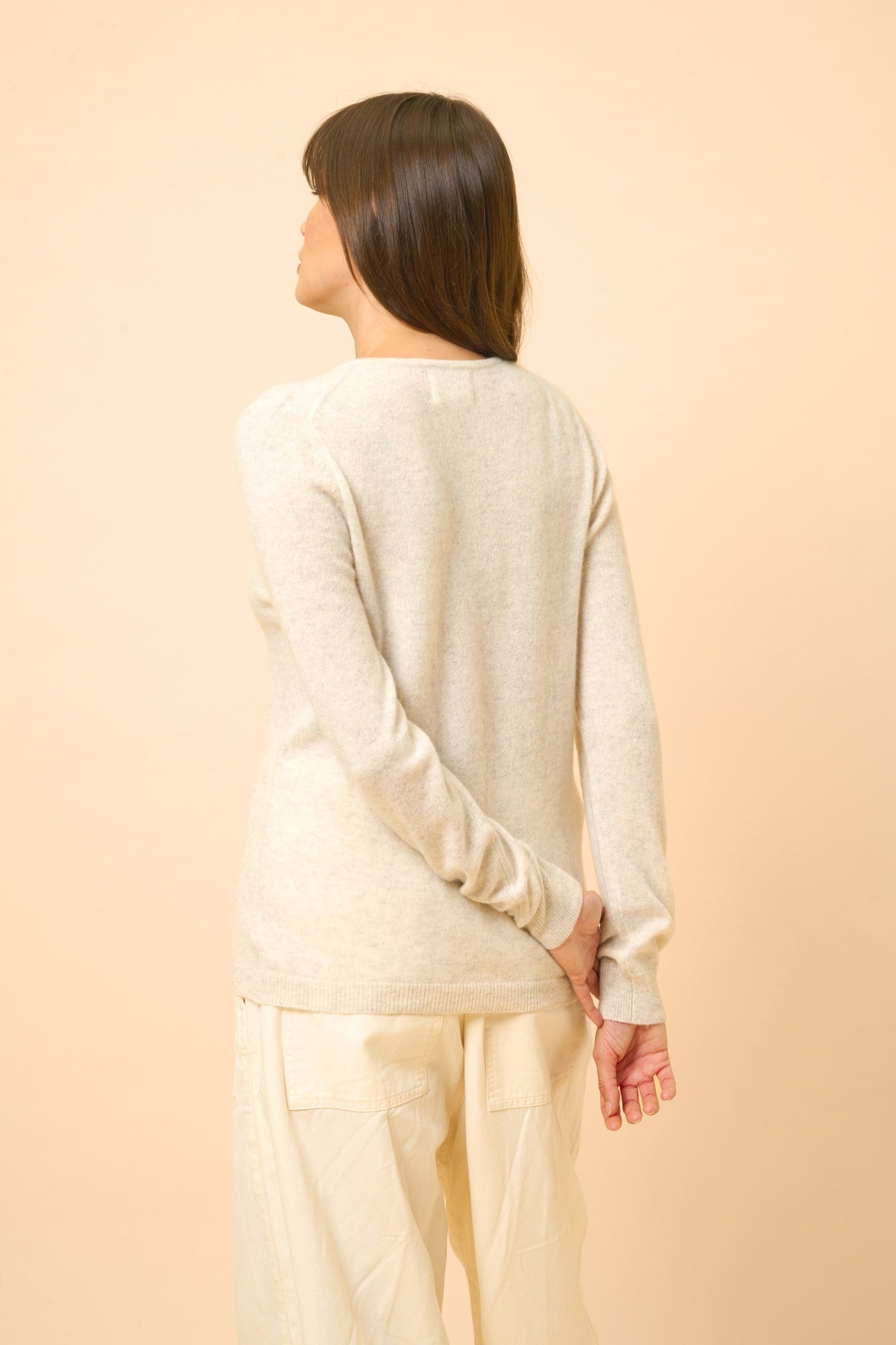 KATHARINE cardigan col rond gris perle chiné