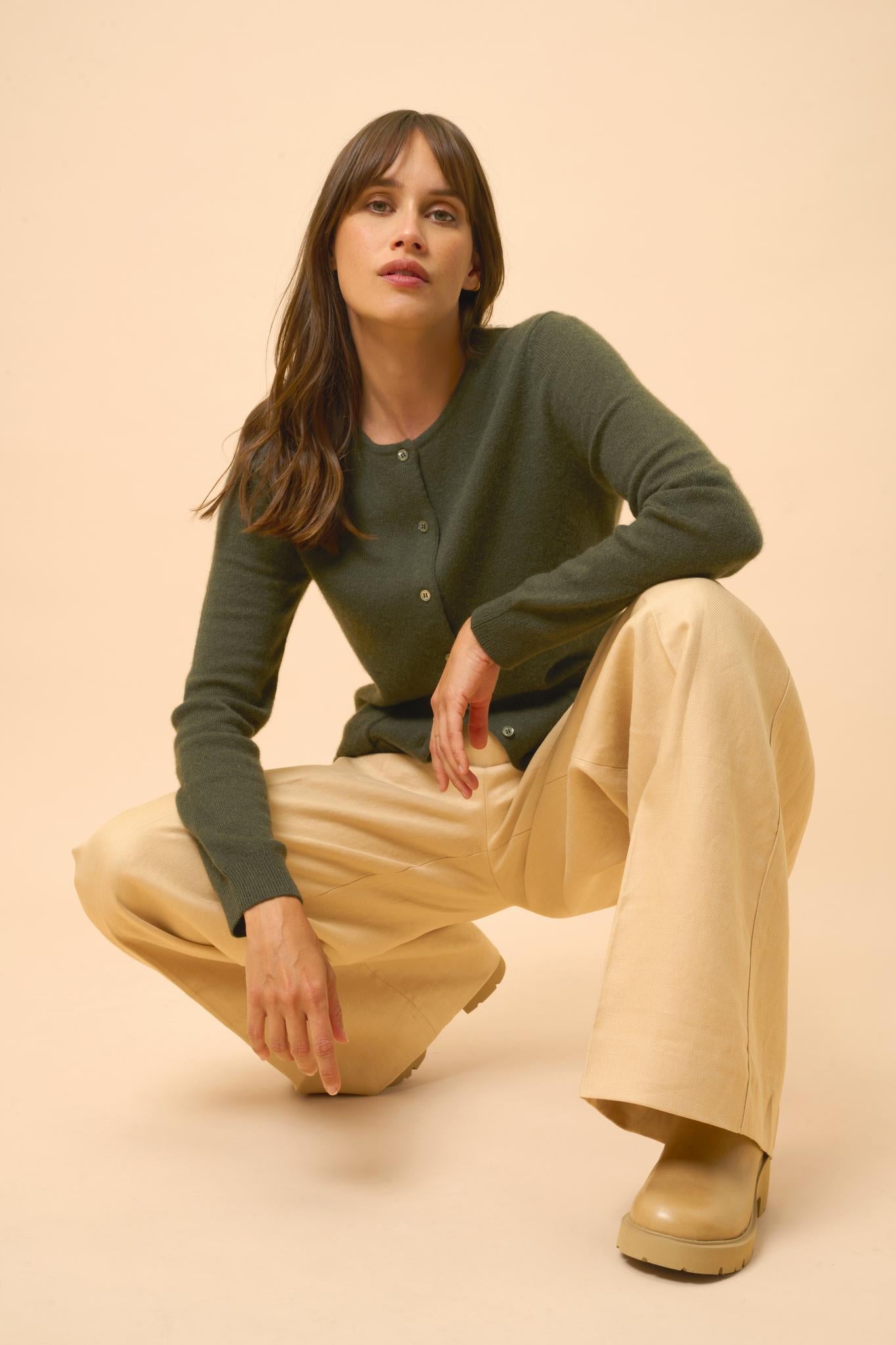 KATHARINE cardigan col rond kaki