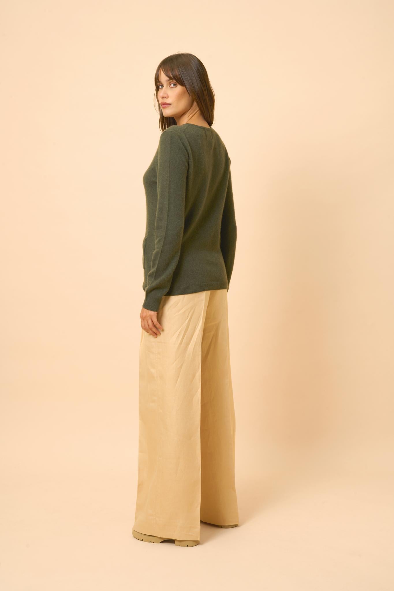 KATHARINE cardigan col rond kaki
