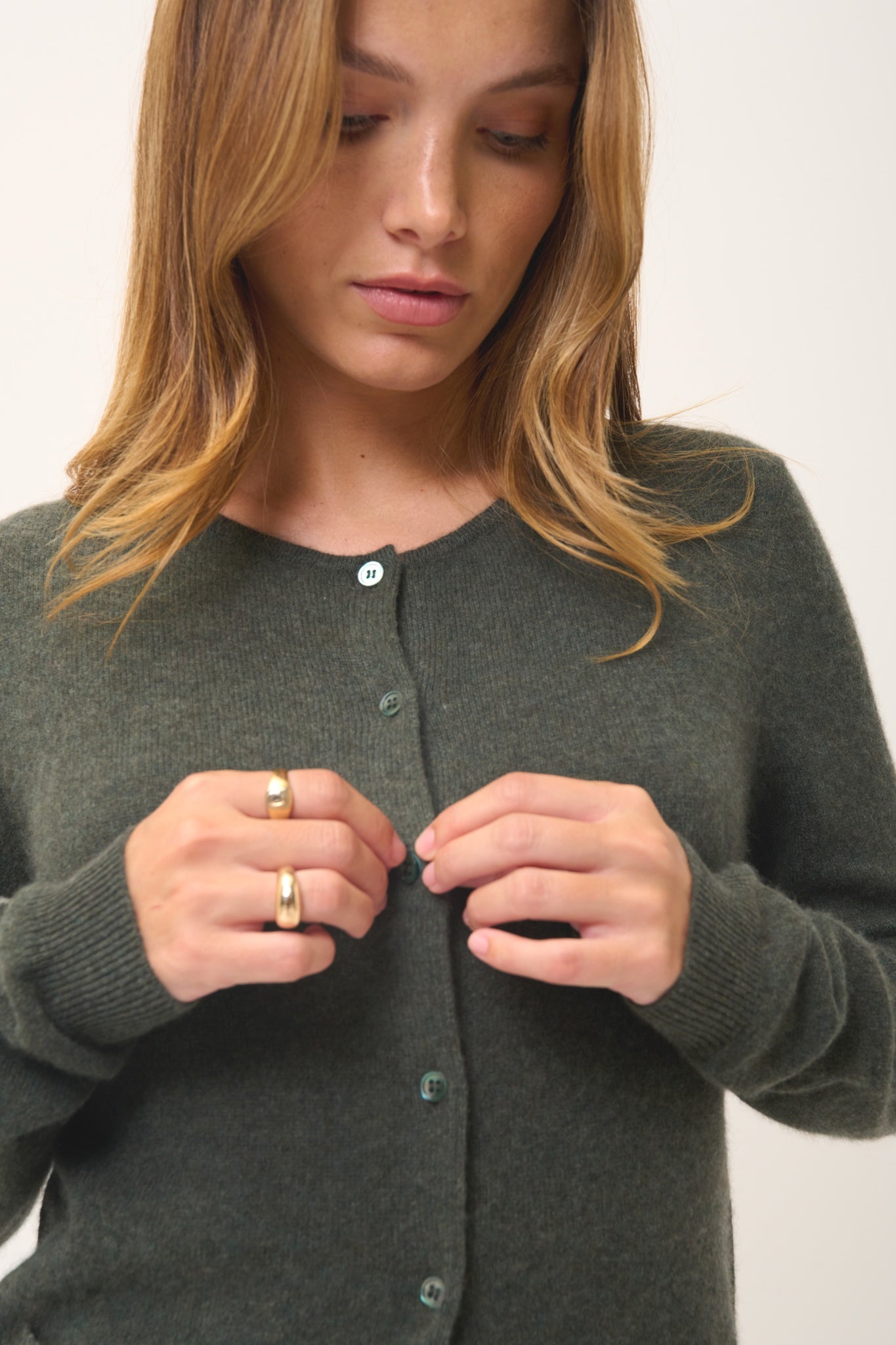 KATHARINE cardigan col rond kaki chiné