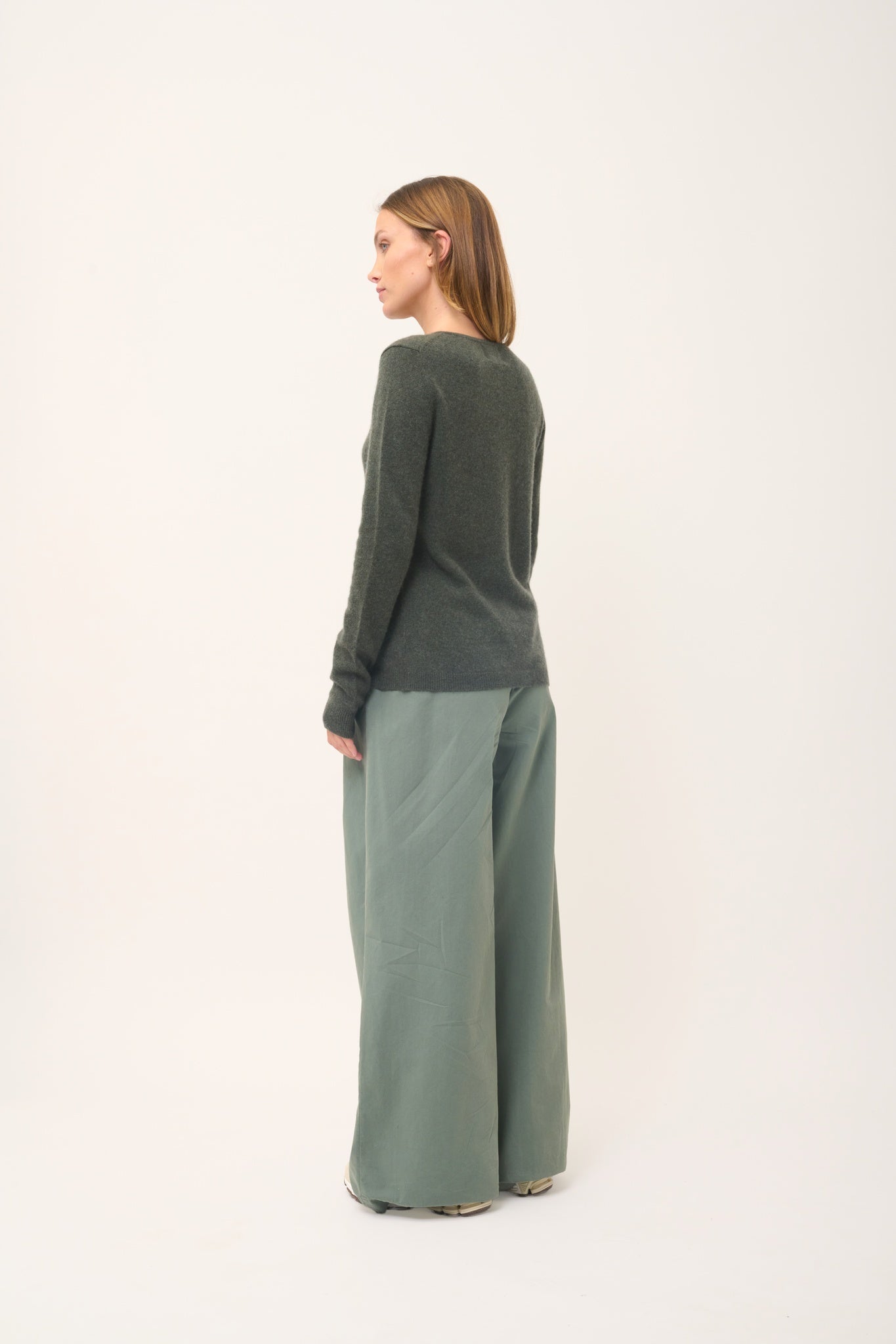 KATHARINE cardigan col rond kaki chiné