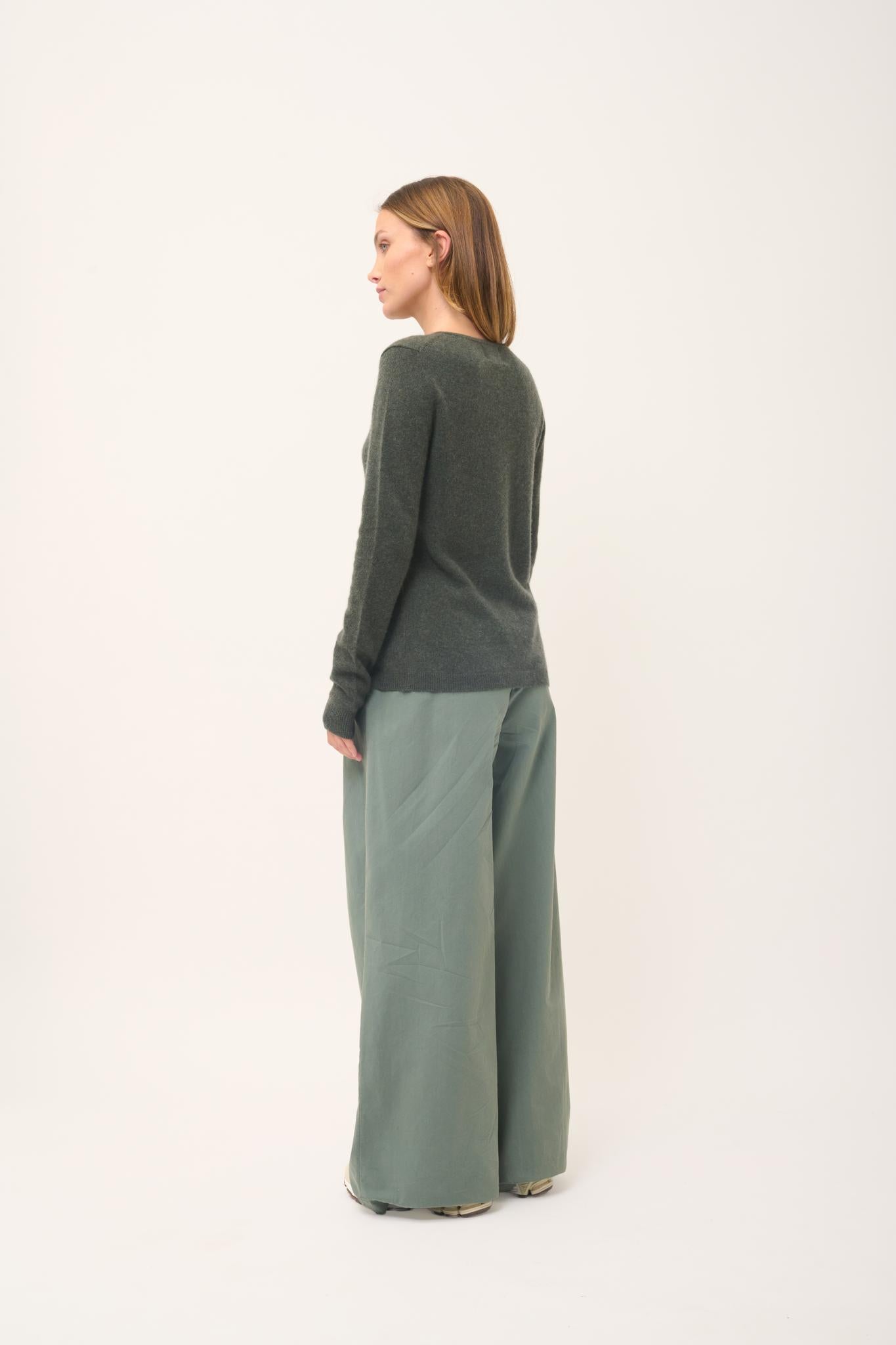 KATHARINE cardigan col rond kaki chiné