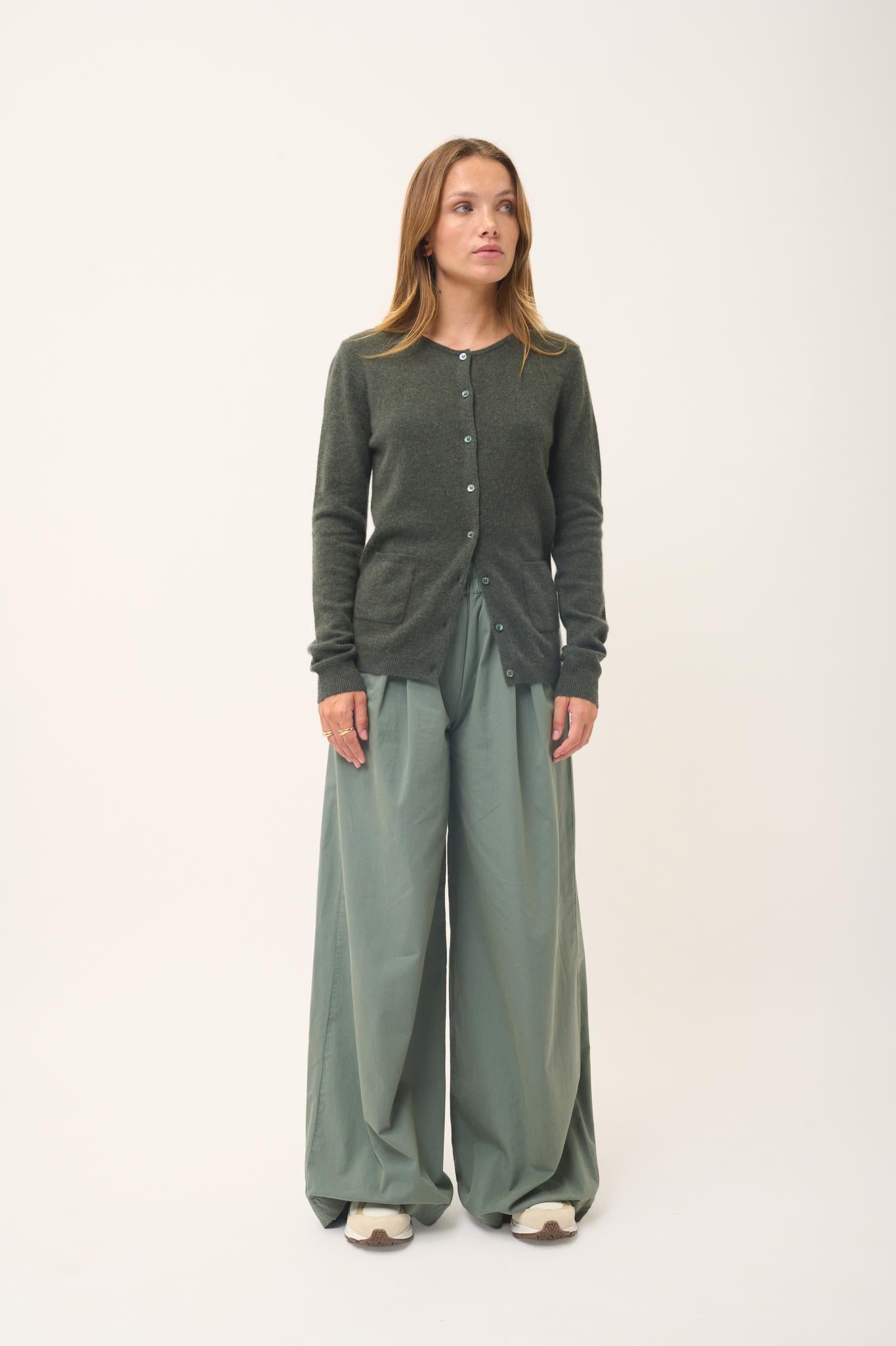 KATHARINE cardigan col rond kaki chiné