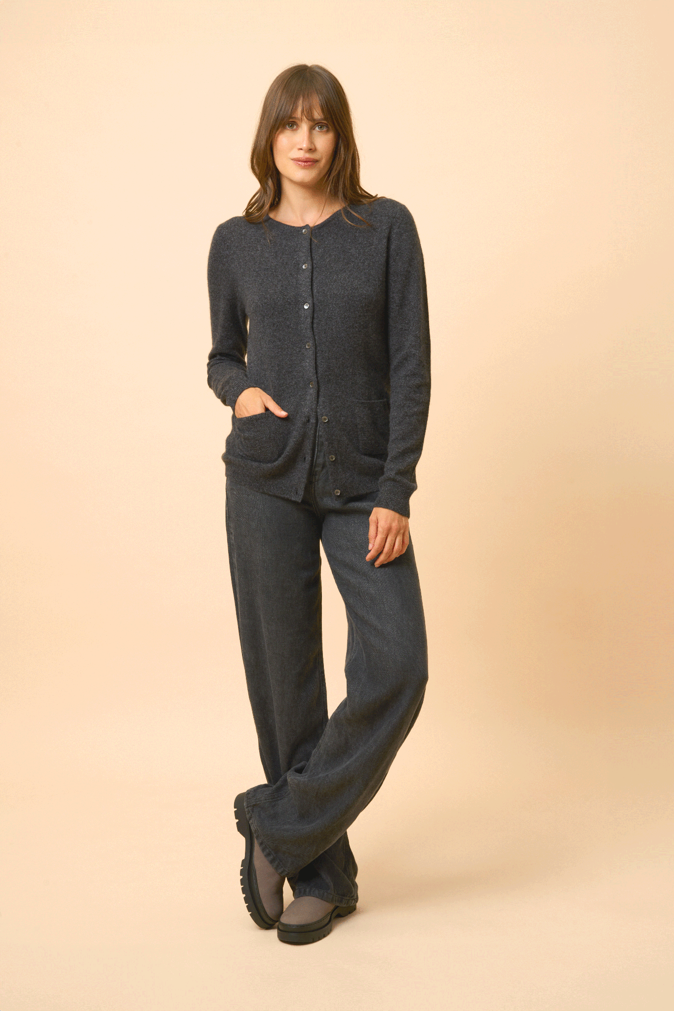 KATHARINE cardigan col rond noir chiné