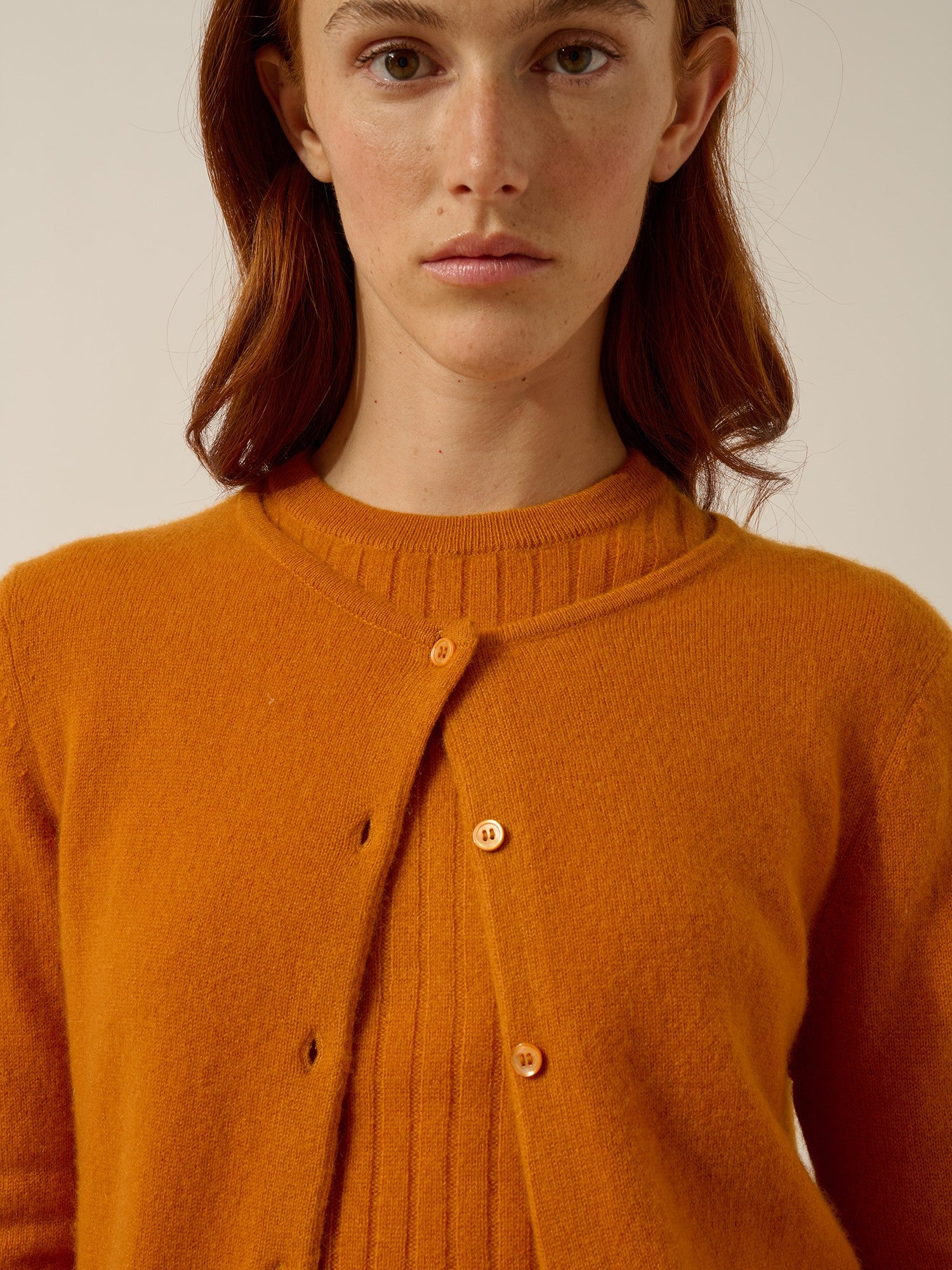 katharine round neck cardigan in ochre