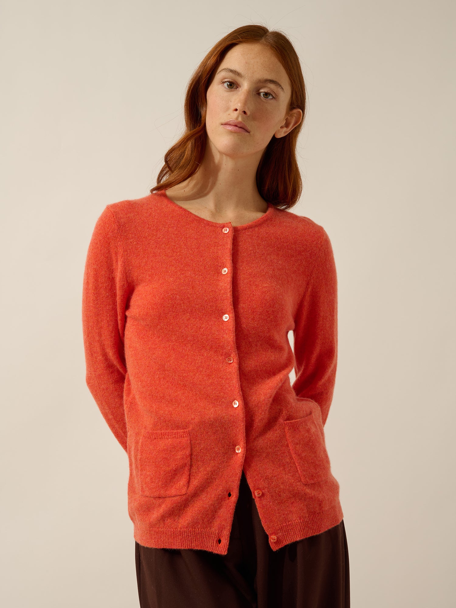 KATHARINE cardigan col rond orange chiné