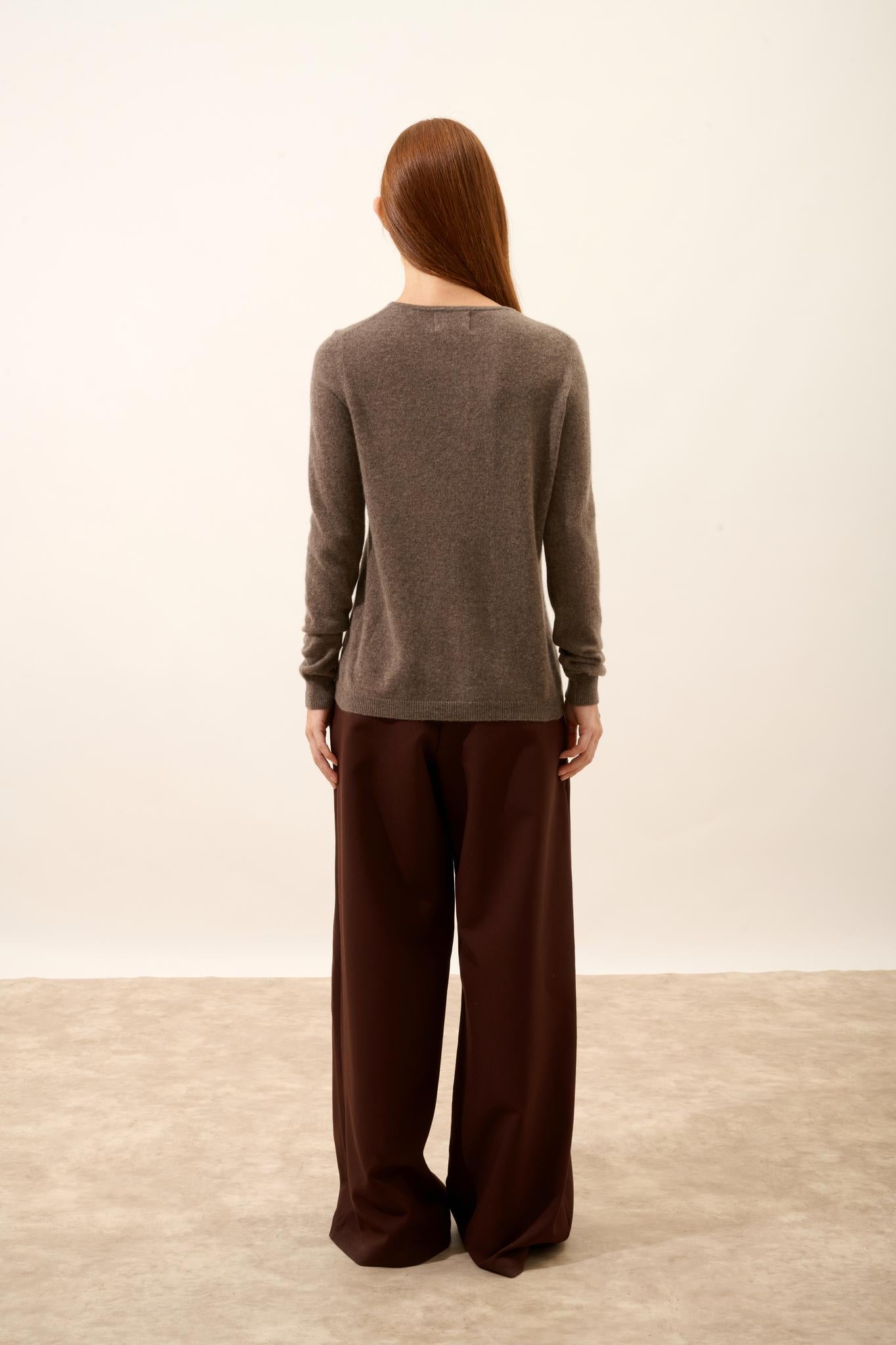 KATHARINE taupe mottled round-neck cardigan
