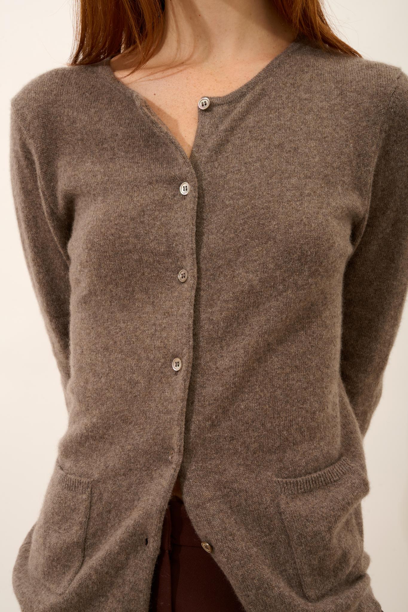 KATHARINE taupe mottled round-neck cardigan