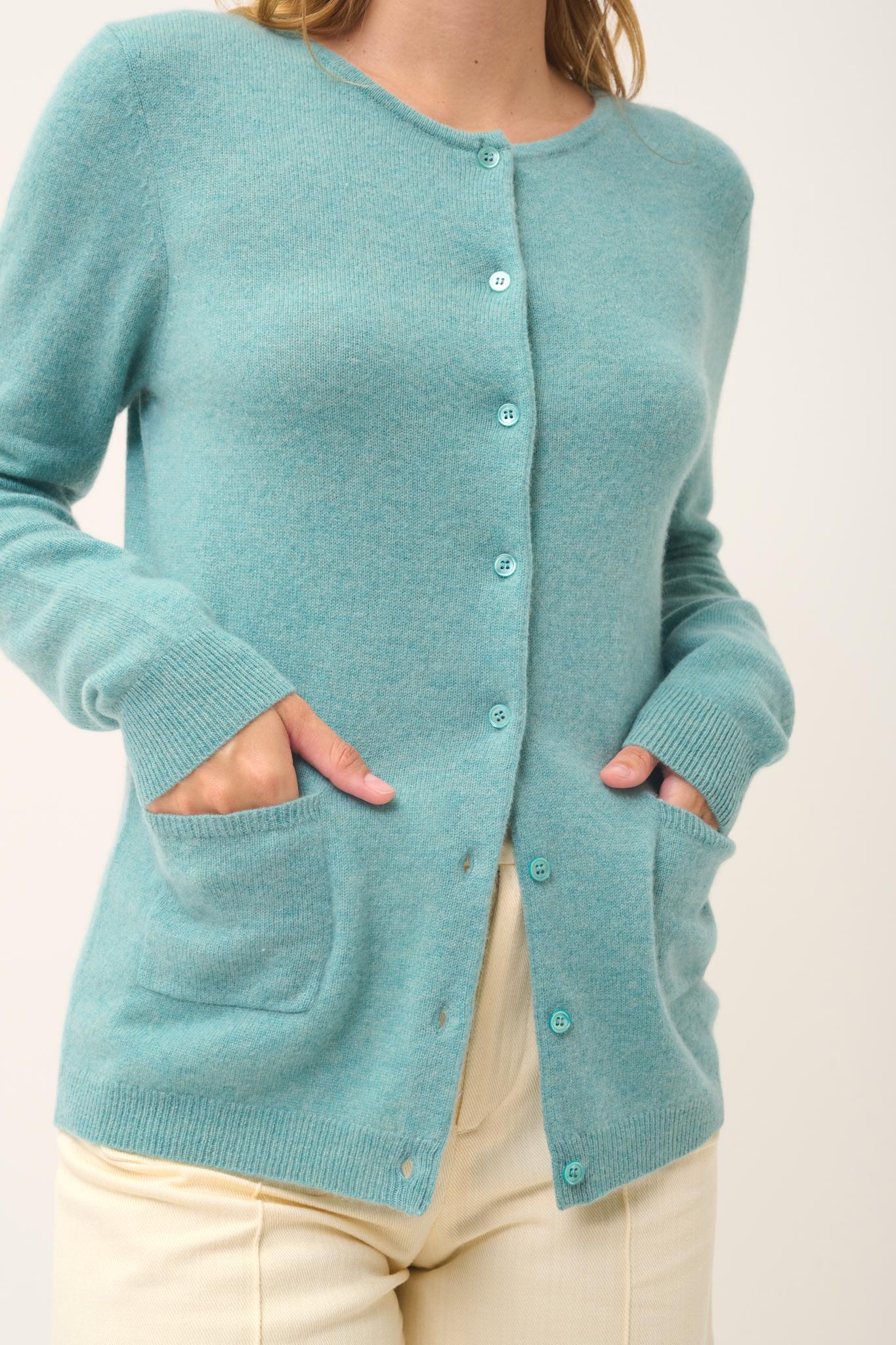 KATHARINE cardigan col rond vert chiné