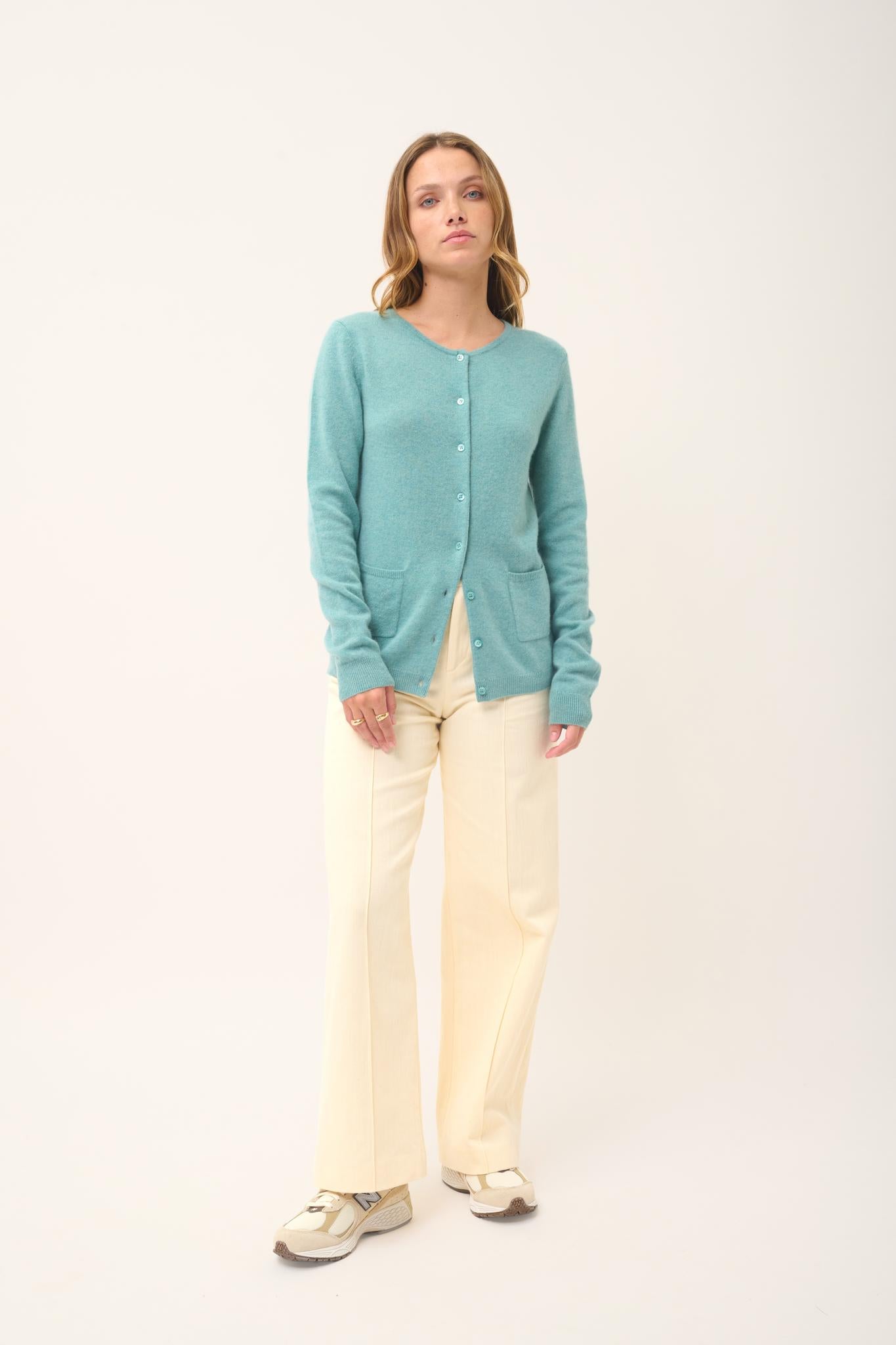 KATHARINE cardigan col rond vert chiné
