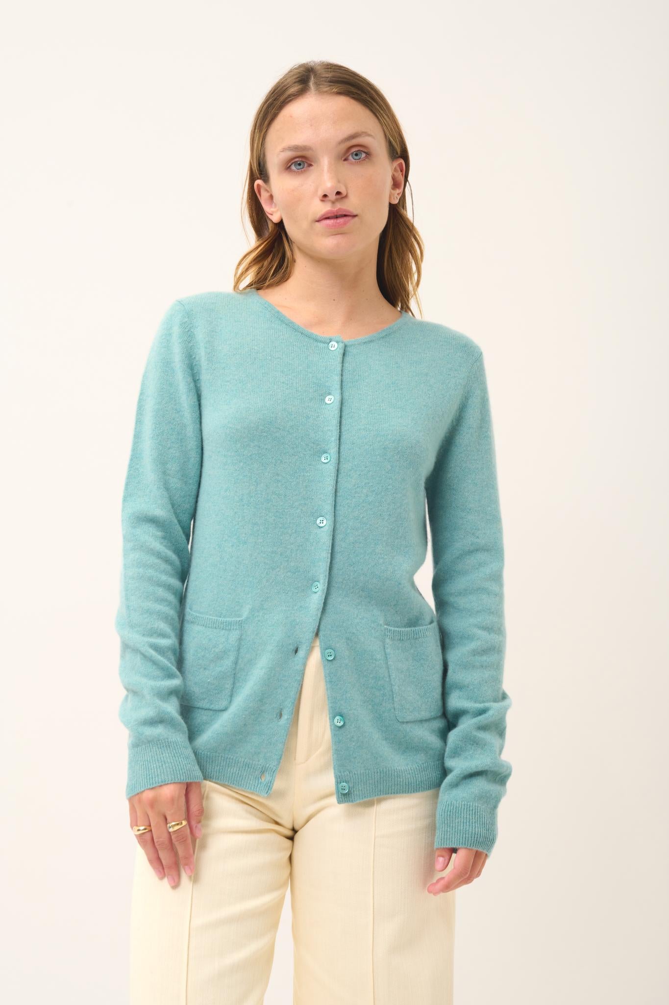 KATHARINE cardigan col rond vert chiné