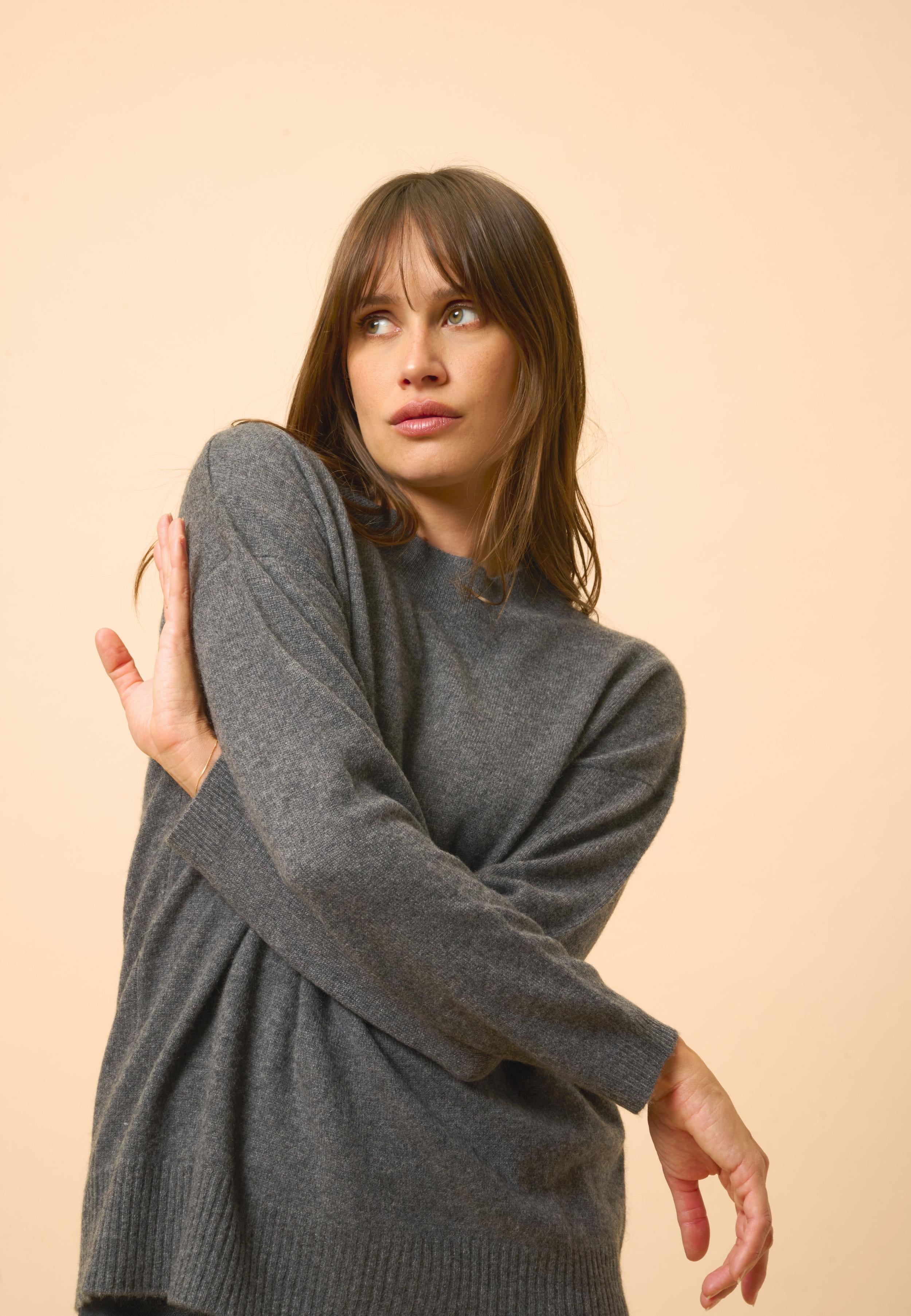 KAYLA pull col rond anthracite chiné