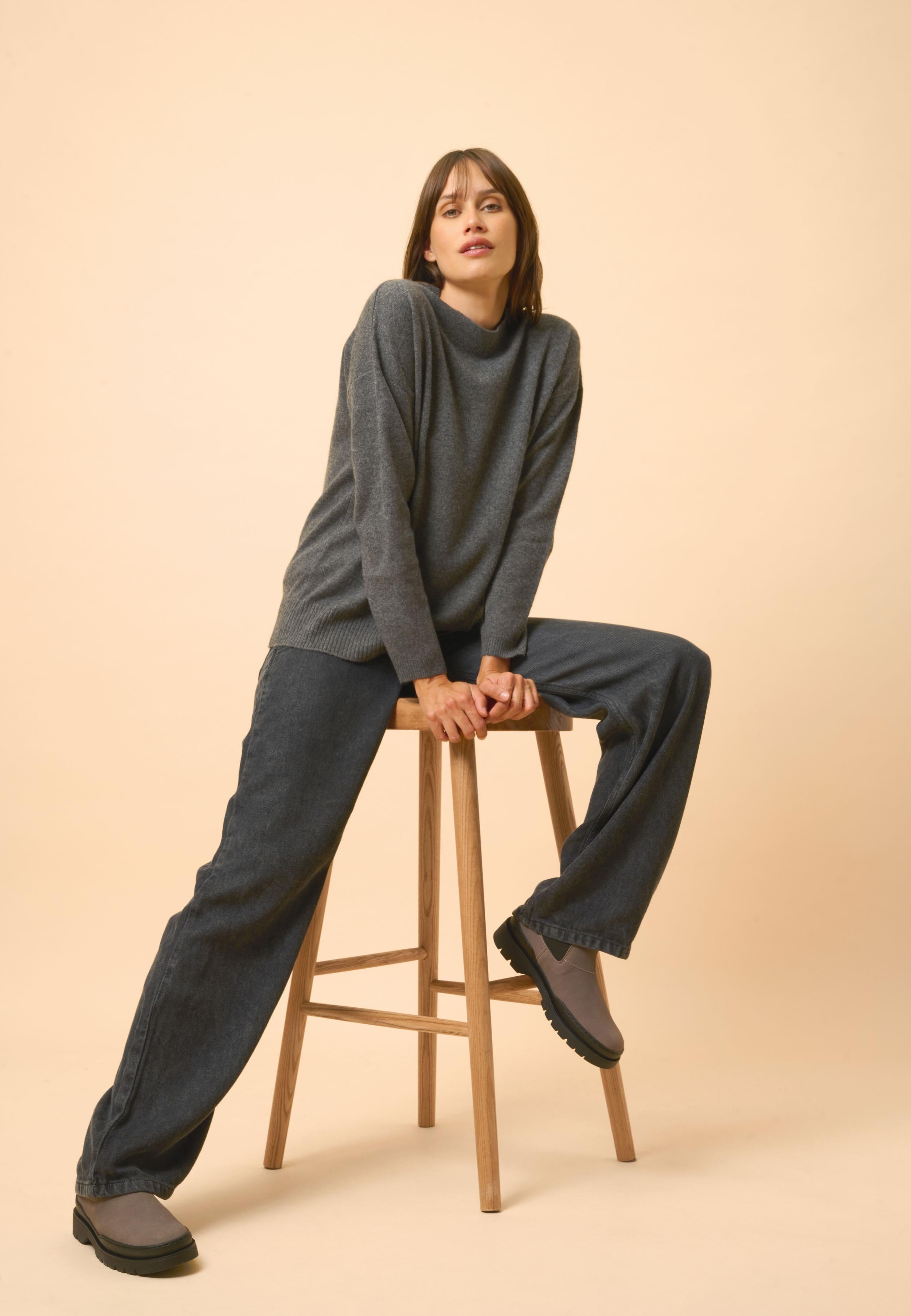 KAYLA pull col rond anthracite chiné